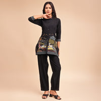 2-Piece Embroidered Co-ord Set - Scenic Print Shirt & Straight-Fit Pants