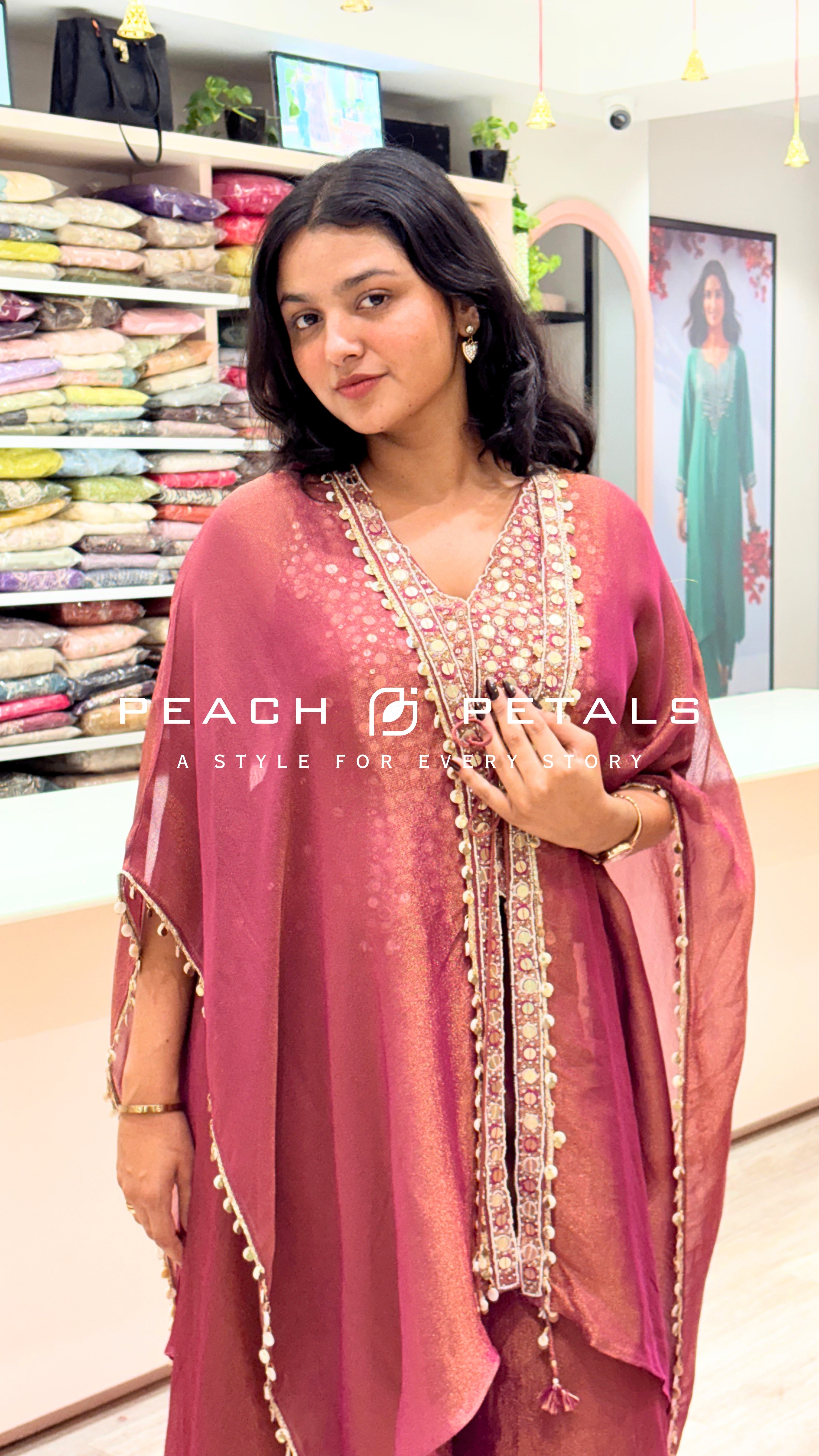 Elegant Rose Pink Palazzo Suit Set with Embellished Cape
