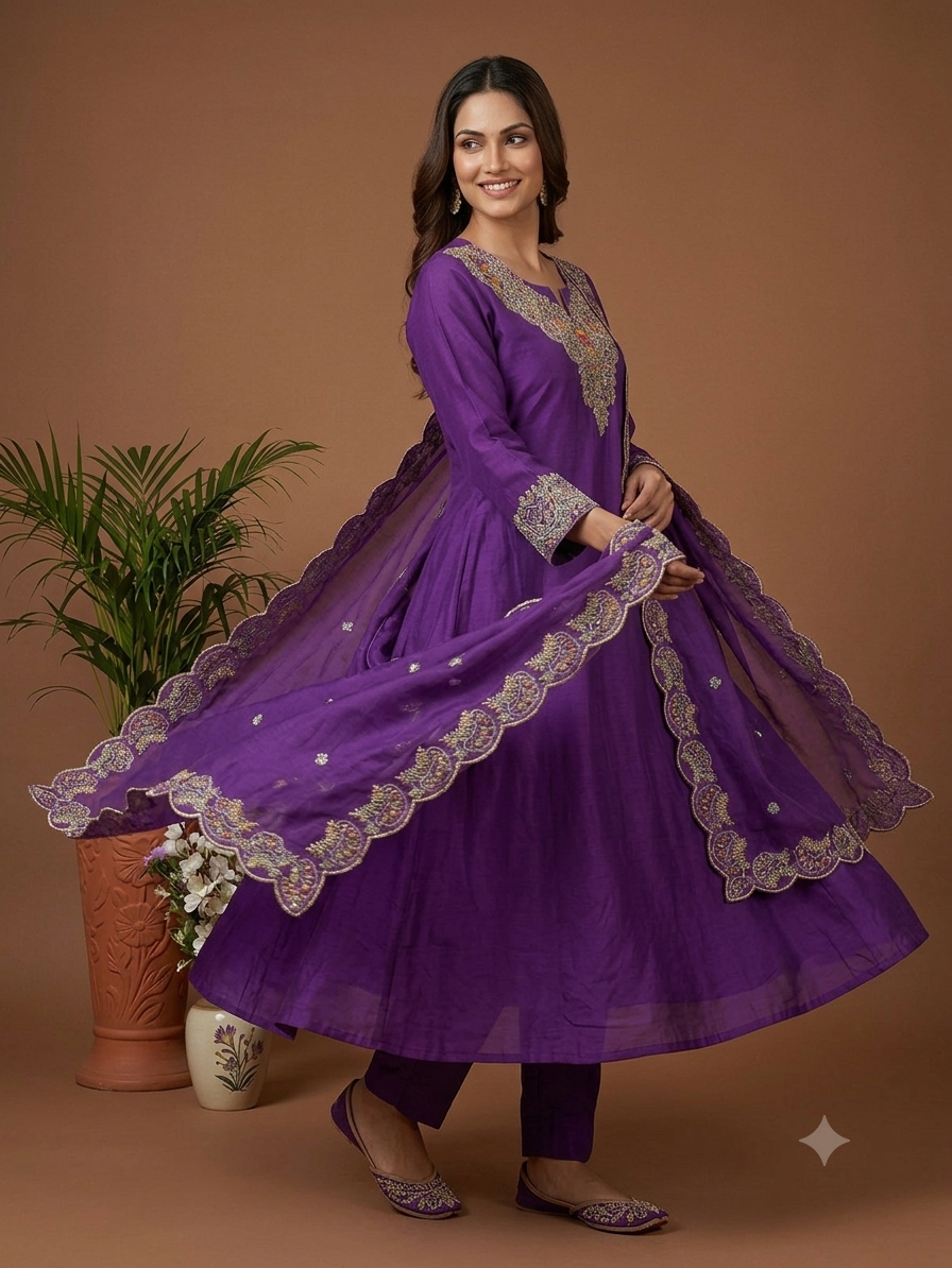 Purple Embroidered Kurta Set