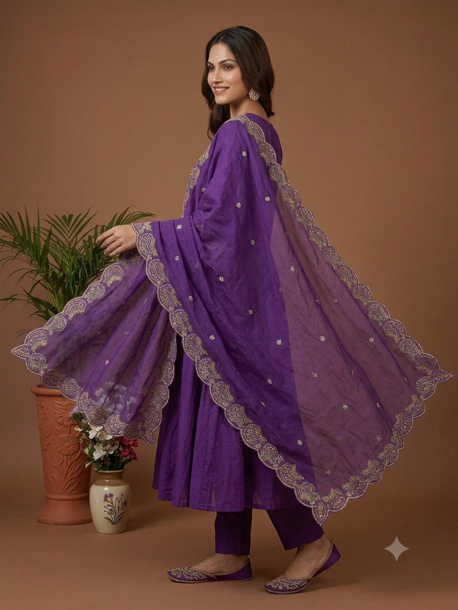 Purple Embroidered Kurta Set