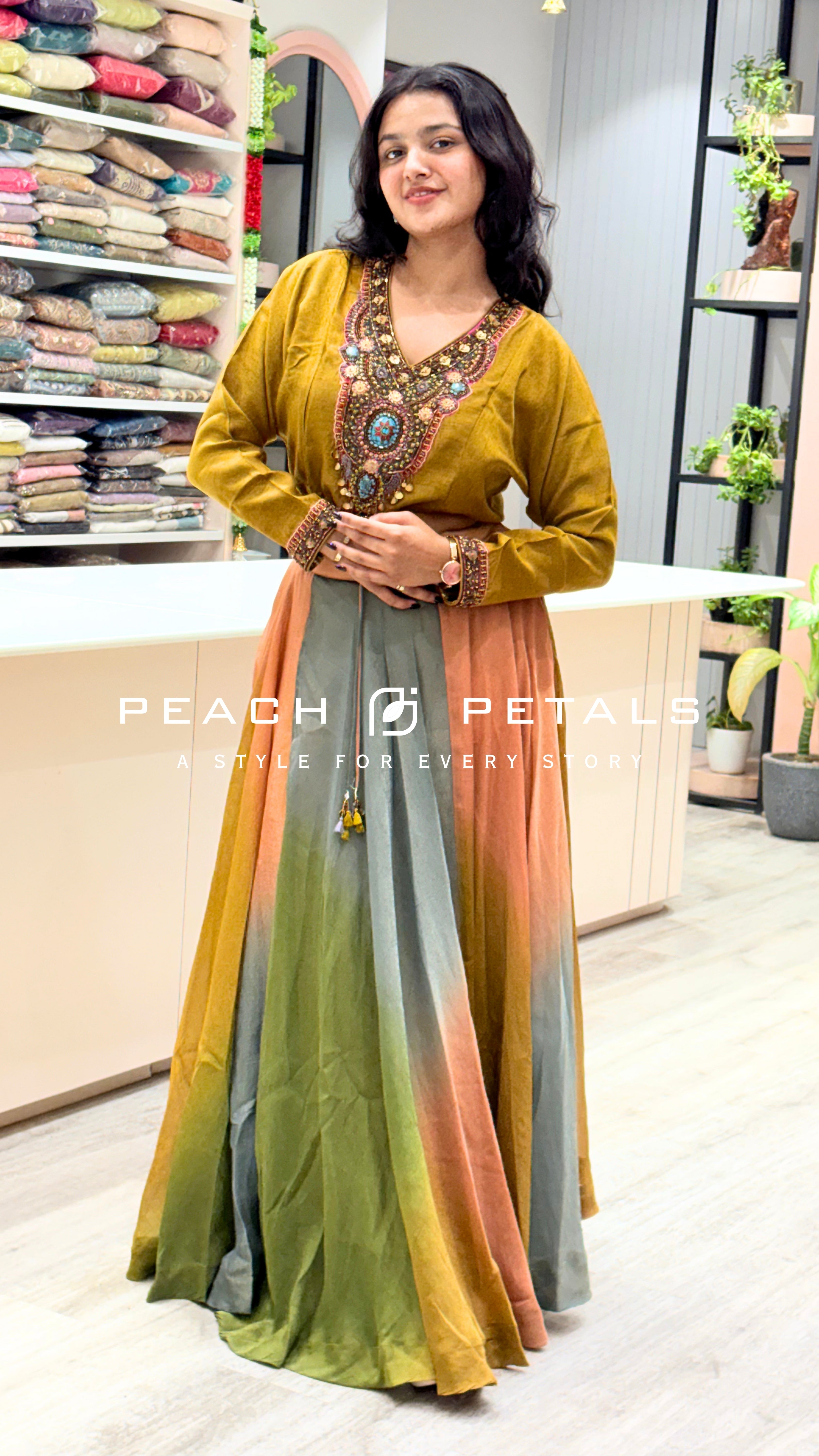 Multicolor Ombre Anarkali Gown with Embellished Blouse