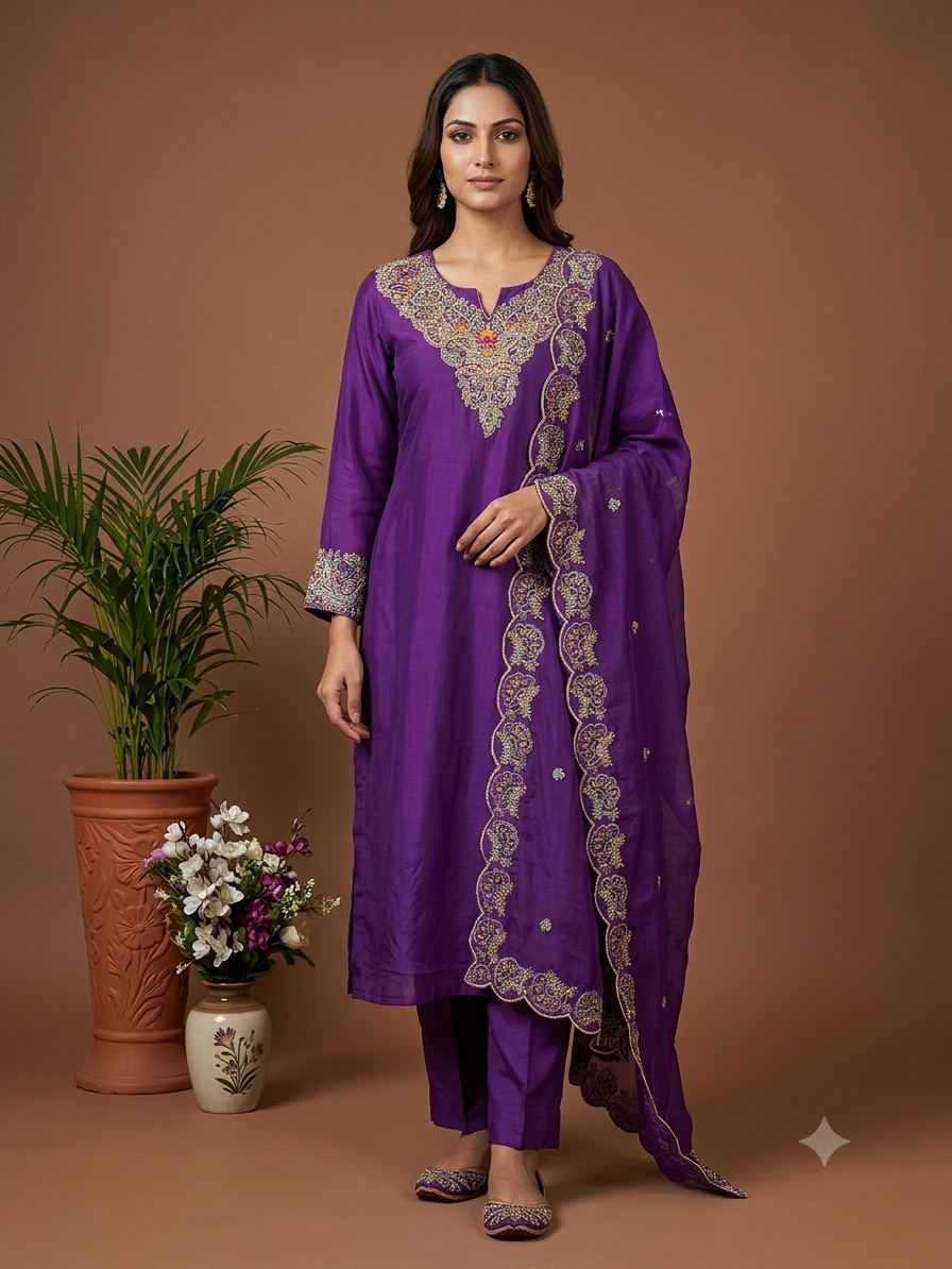 Purple Embroidered Kurta Set
