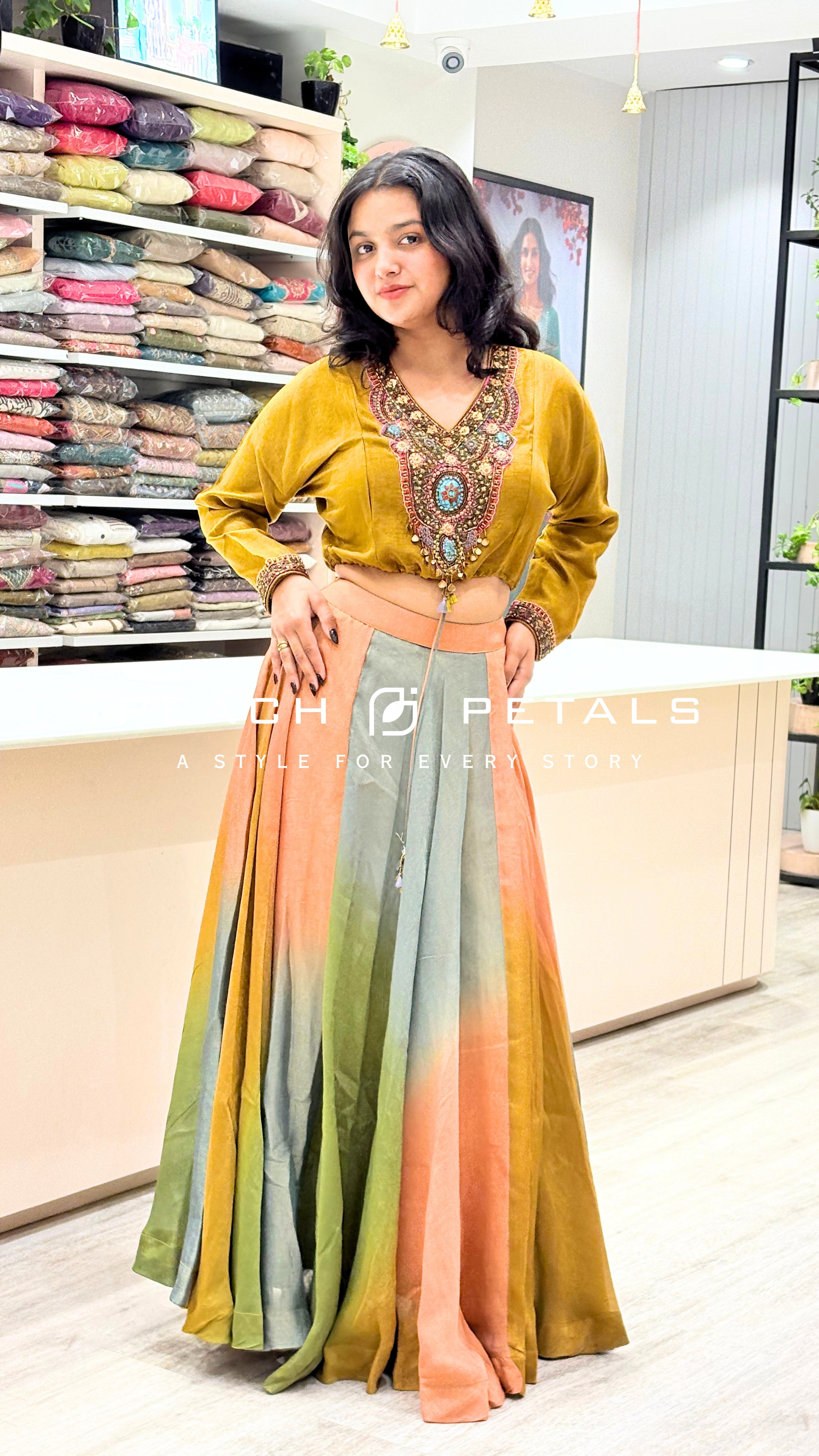 Multicolor Ombre Anarkali Gown with Embellished Blouse