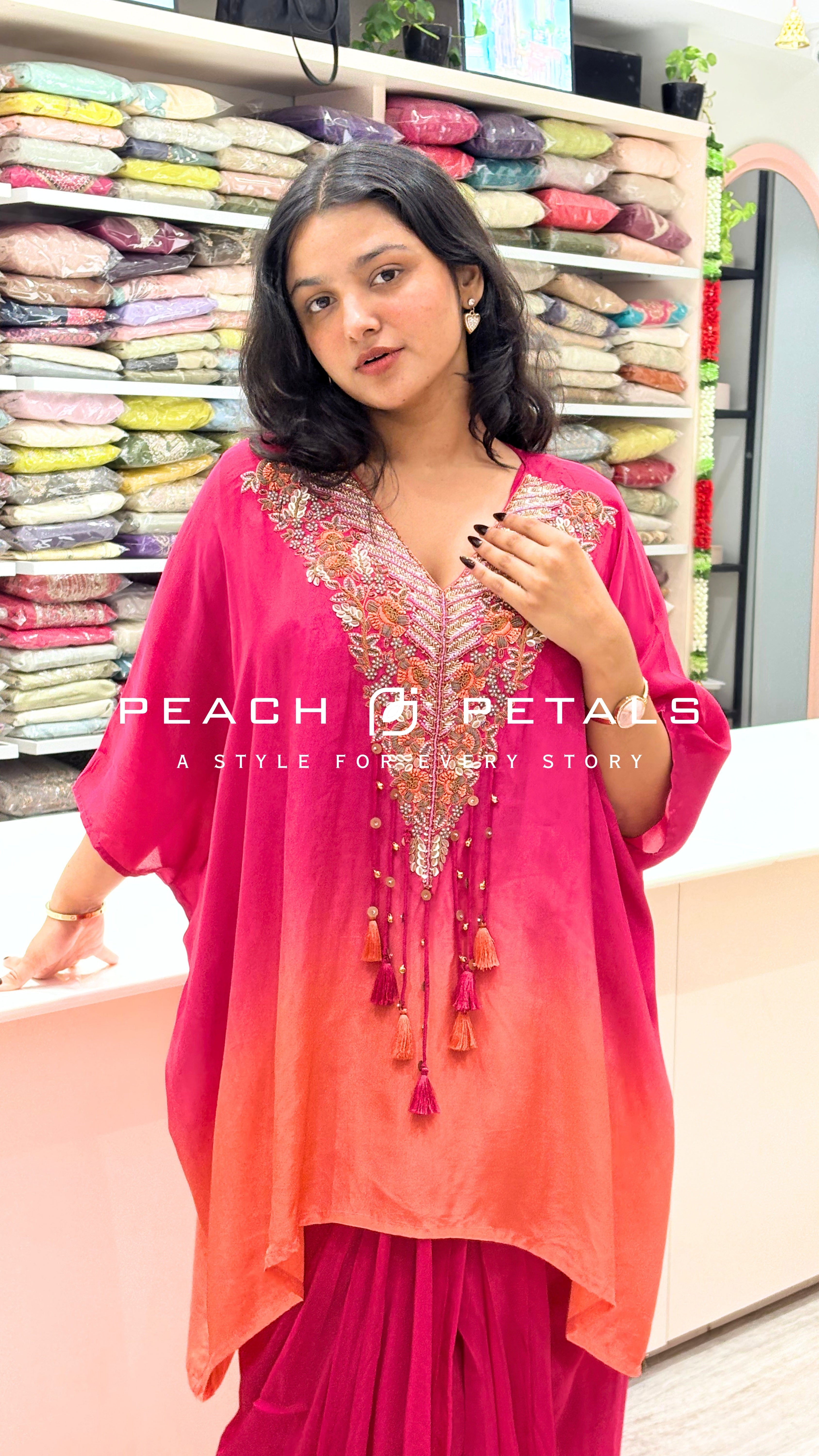 Elegant Rani Pink Palazzo Set with Ombre Embroidered Cape