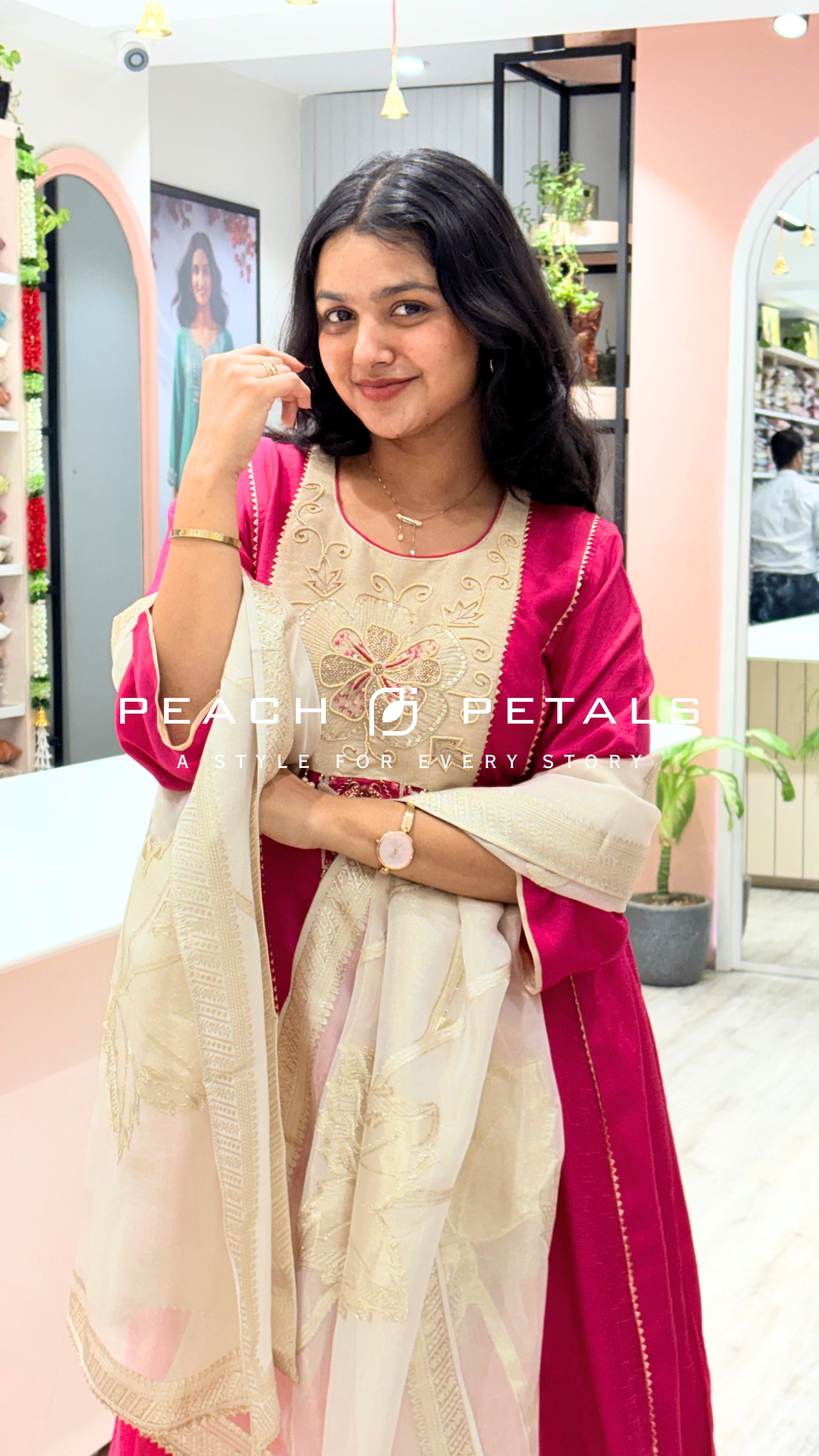 Elegant Rani Pink Embroidered Kurta Pant Set with Dupatta
