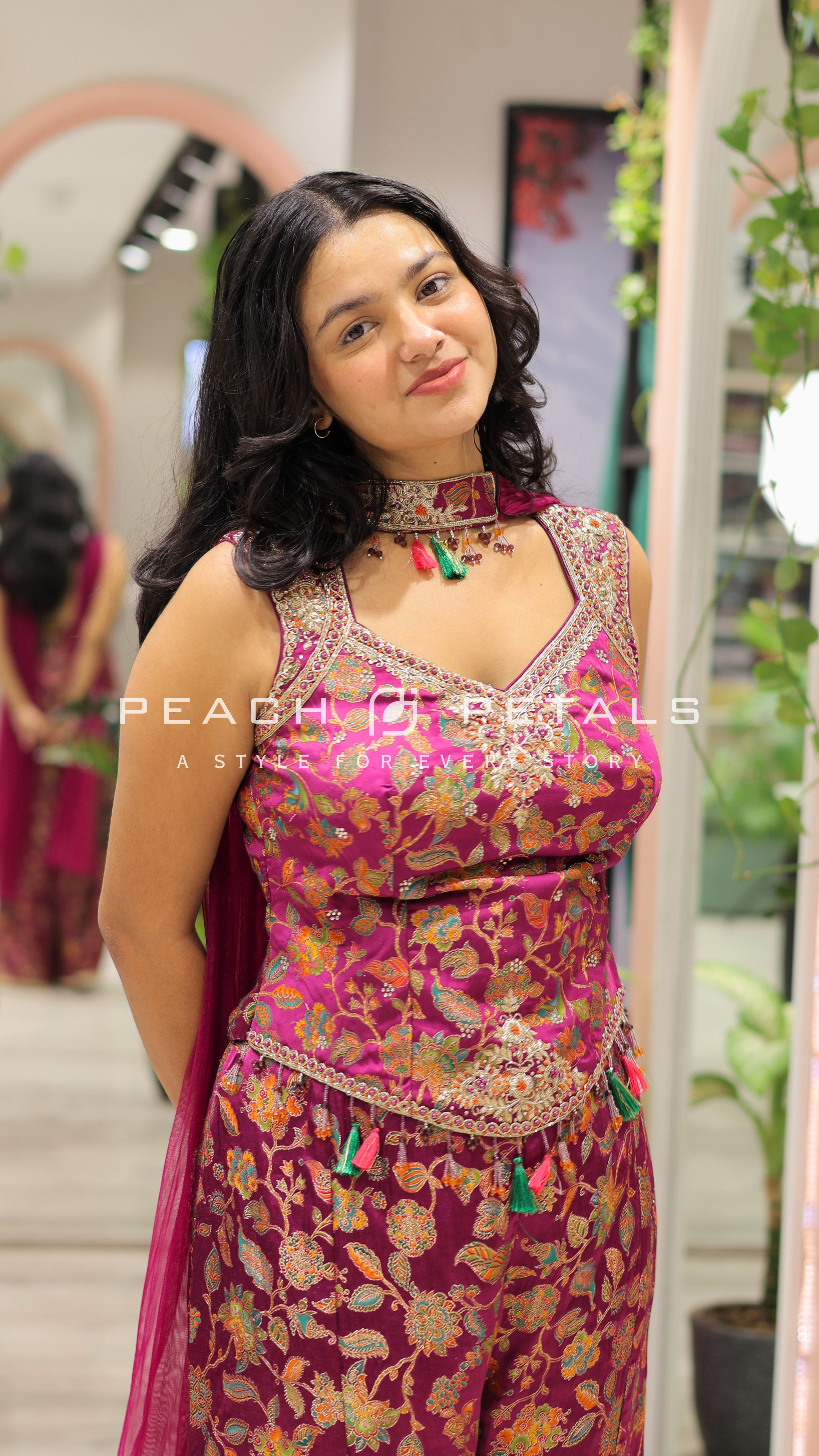 Wine Purple Floral Printed Palazzo Set with Dupatta