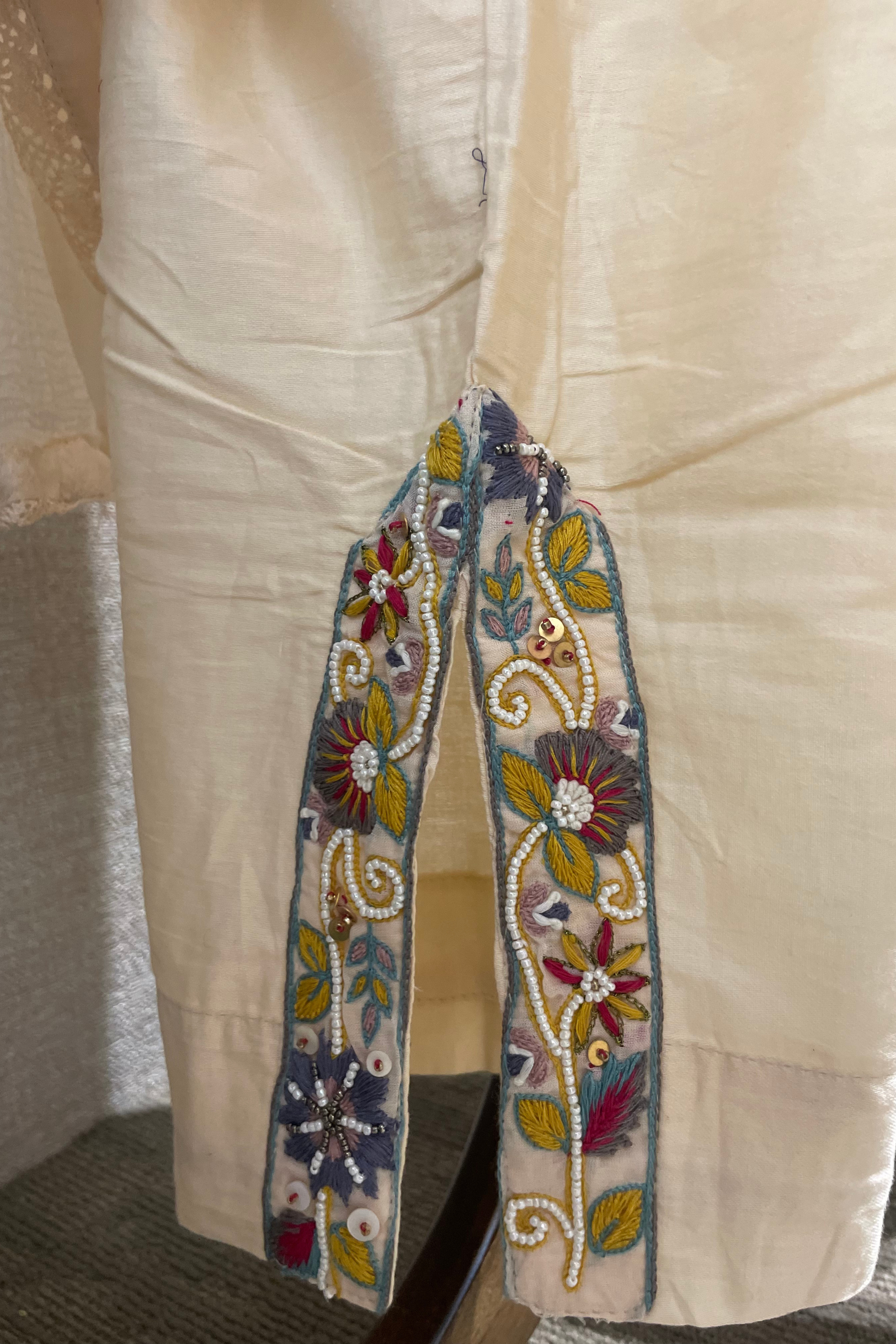 Off-White Tusser Silk Pearl Work Salwar Suit