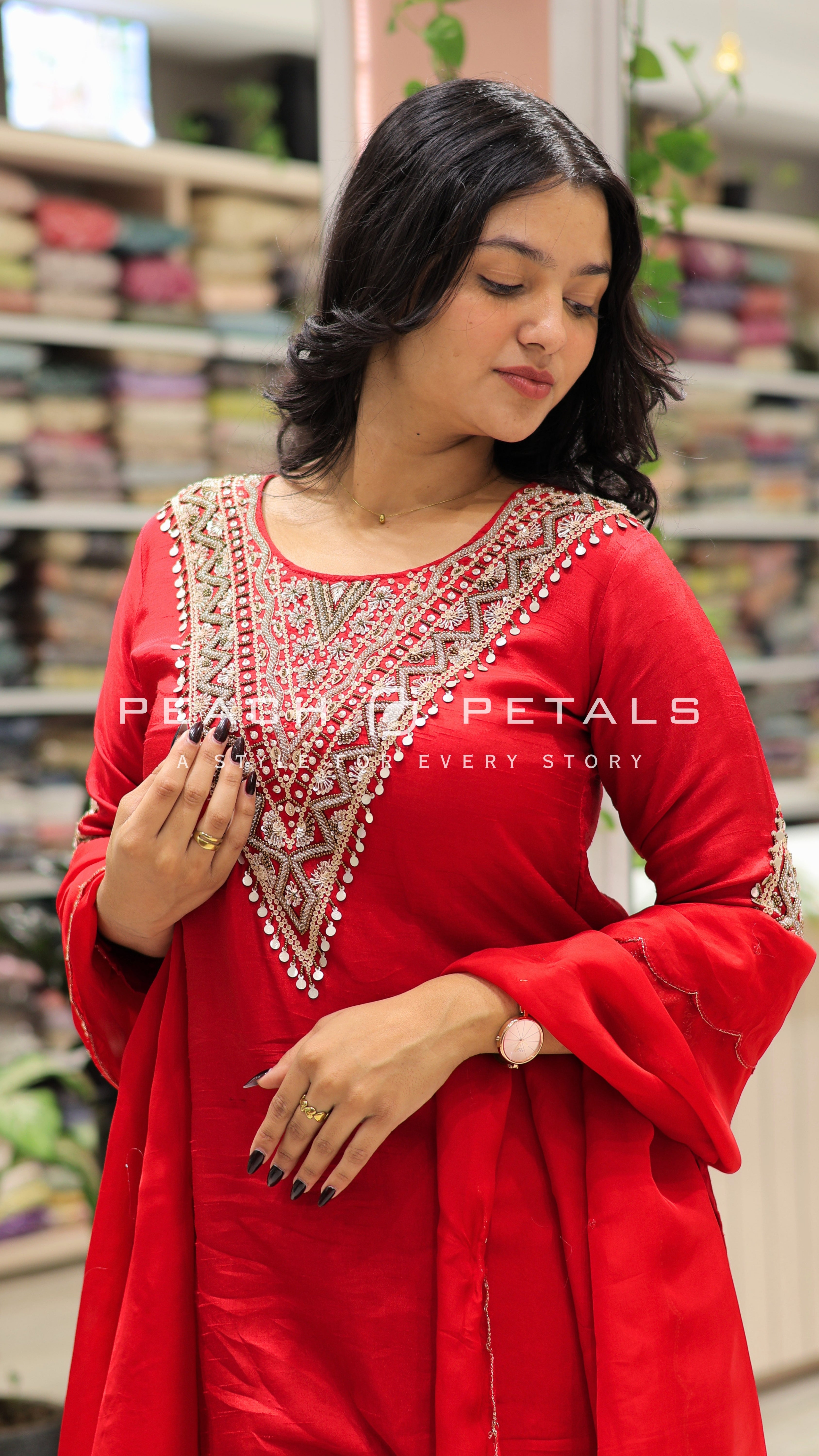 Red Embroidered Palazzo Suit Set