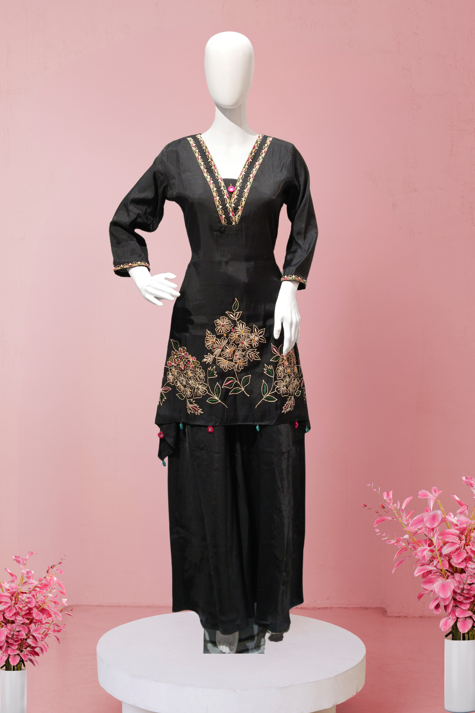 Black Chinon Designer Salwar Suit & Indo-Western Set – Wedding & Festive Wear