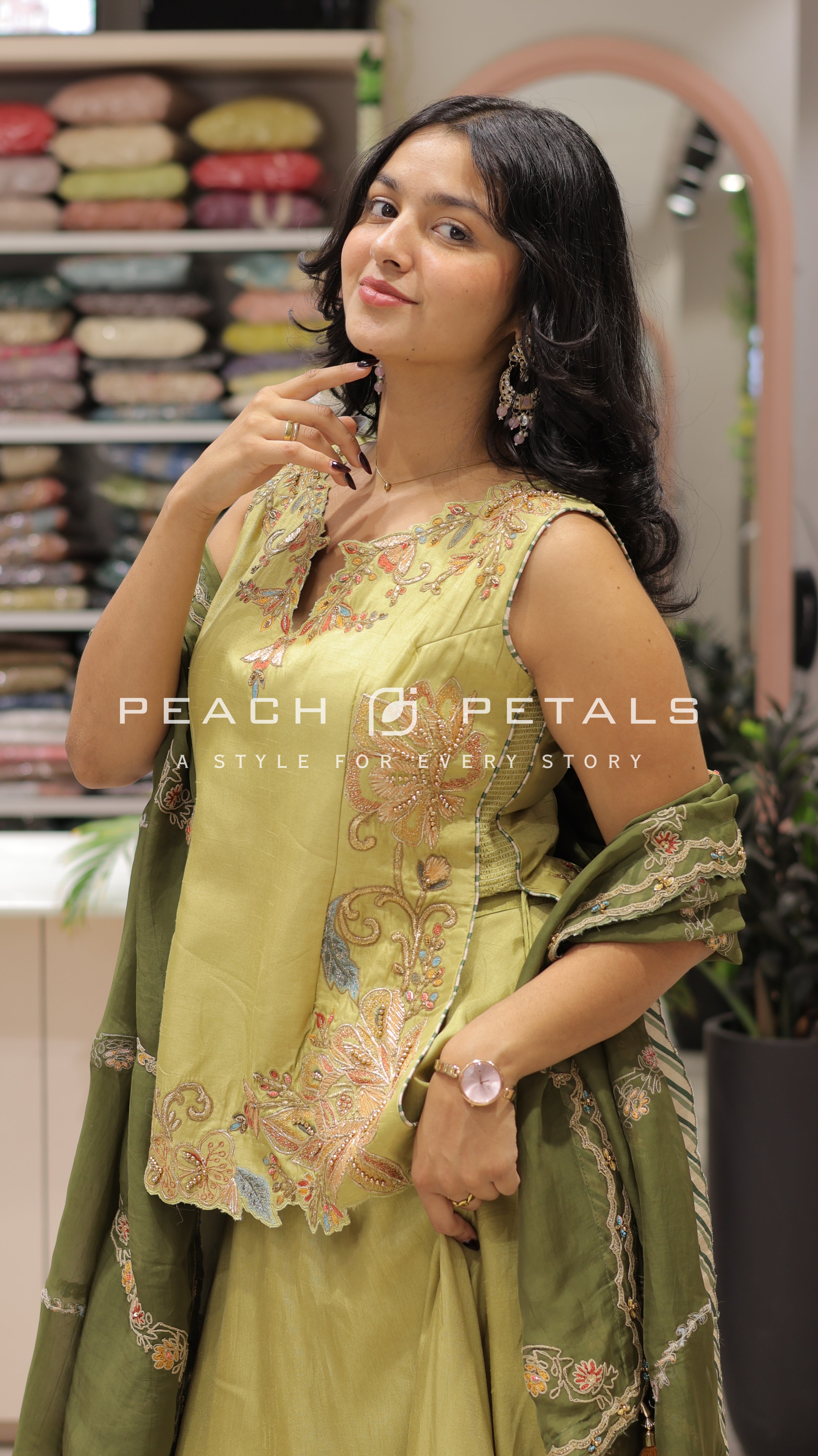 Olive Green Embroidered Anarkali Suit with Dupatta