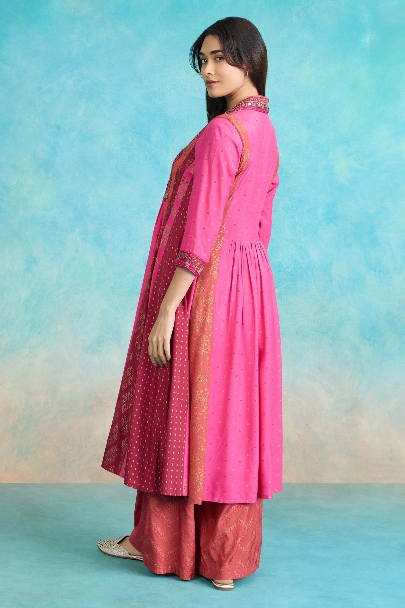Pink Embroidered Kurta Palazzo Set with Dupatta