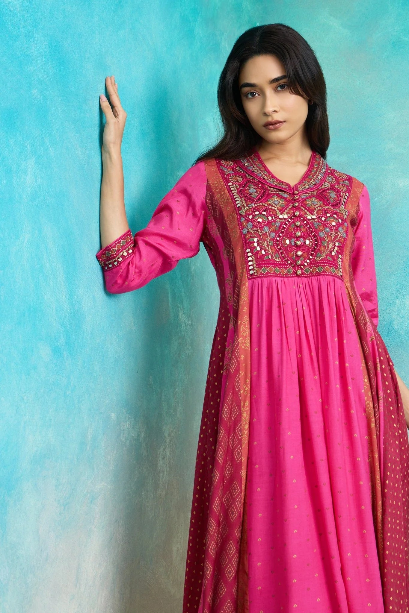 Pink Embroidered Kurta Palazzo Set with Dupatta