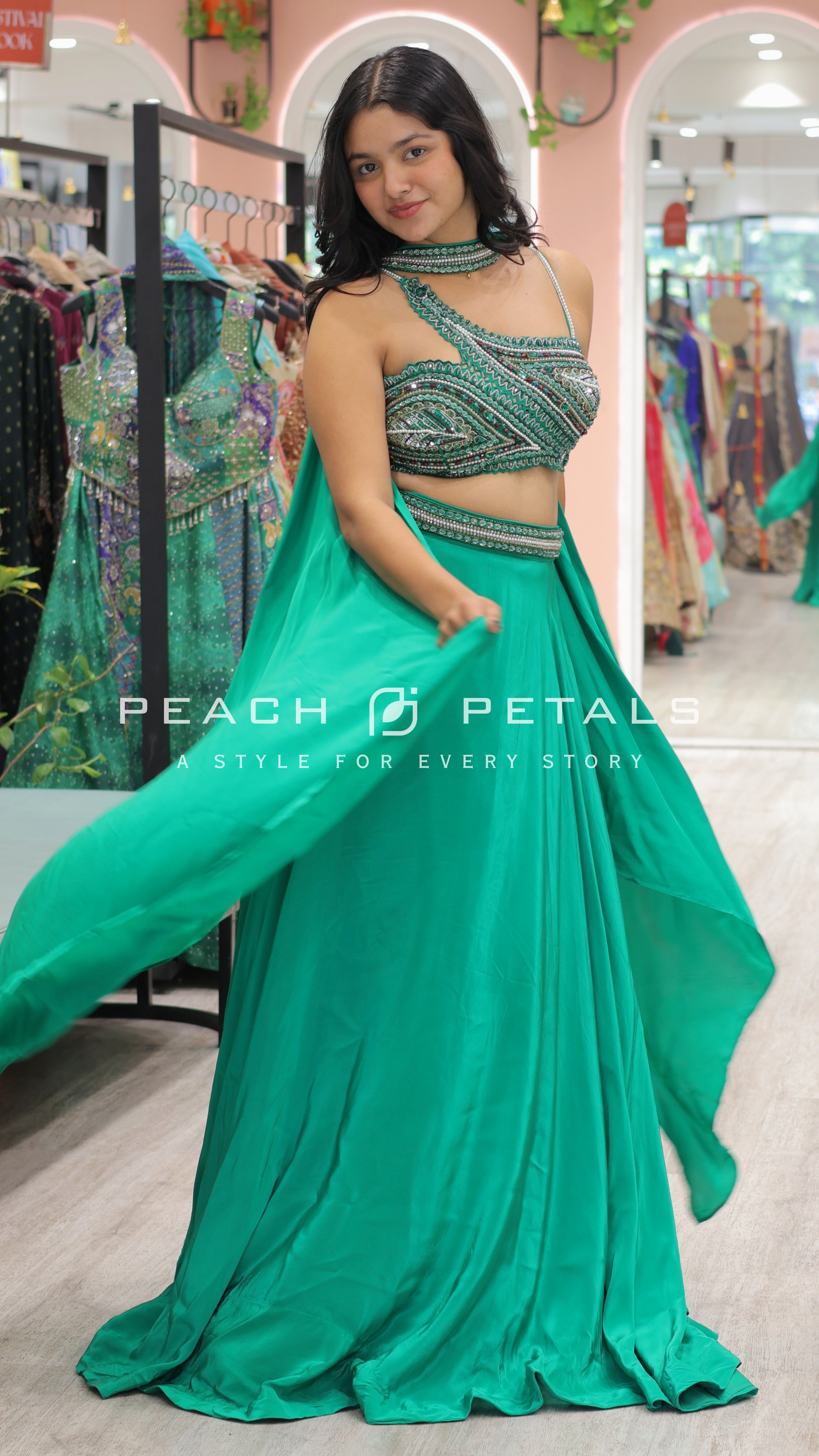 Elegant Teal Green Embroidered Lehenga Choli