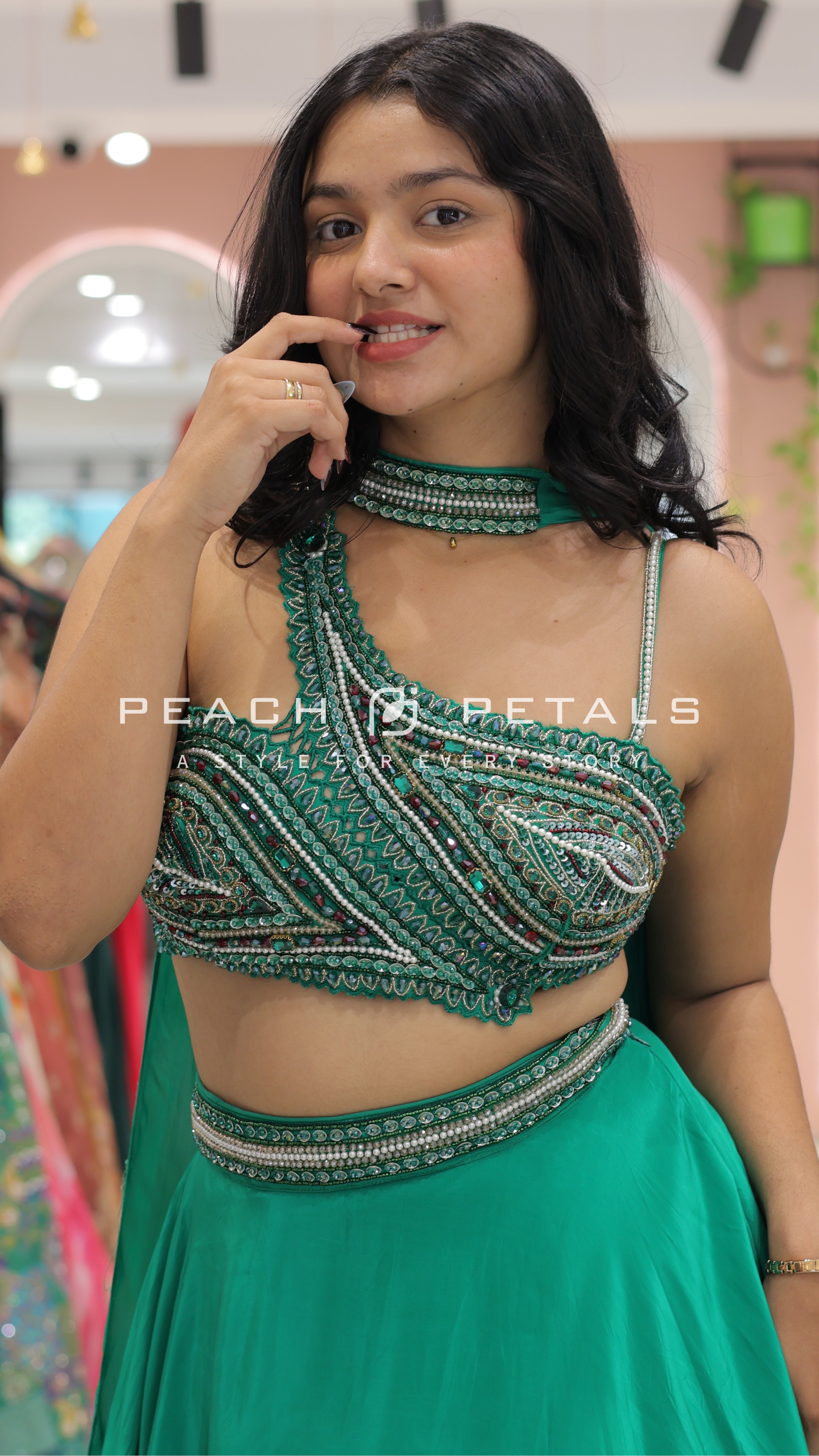 Elegant Teal Green Embroidered Lehenga Choli