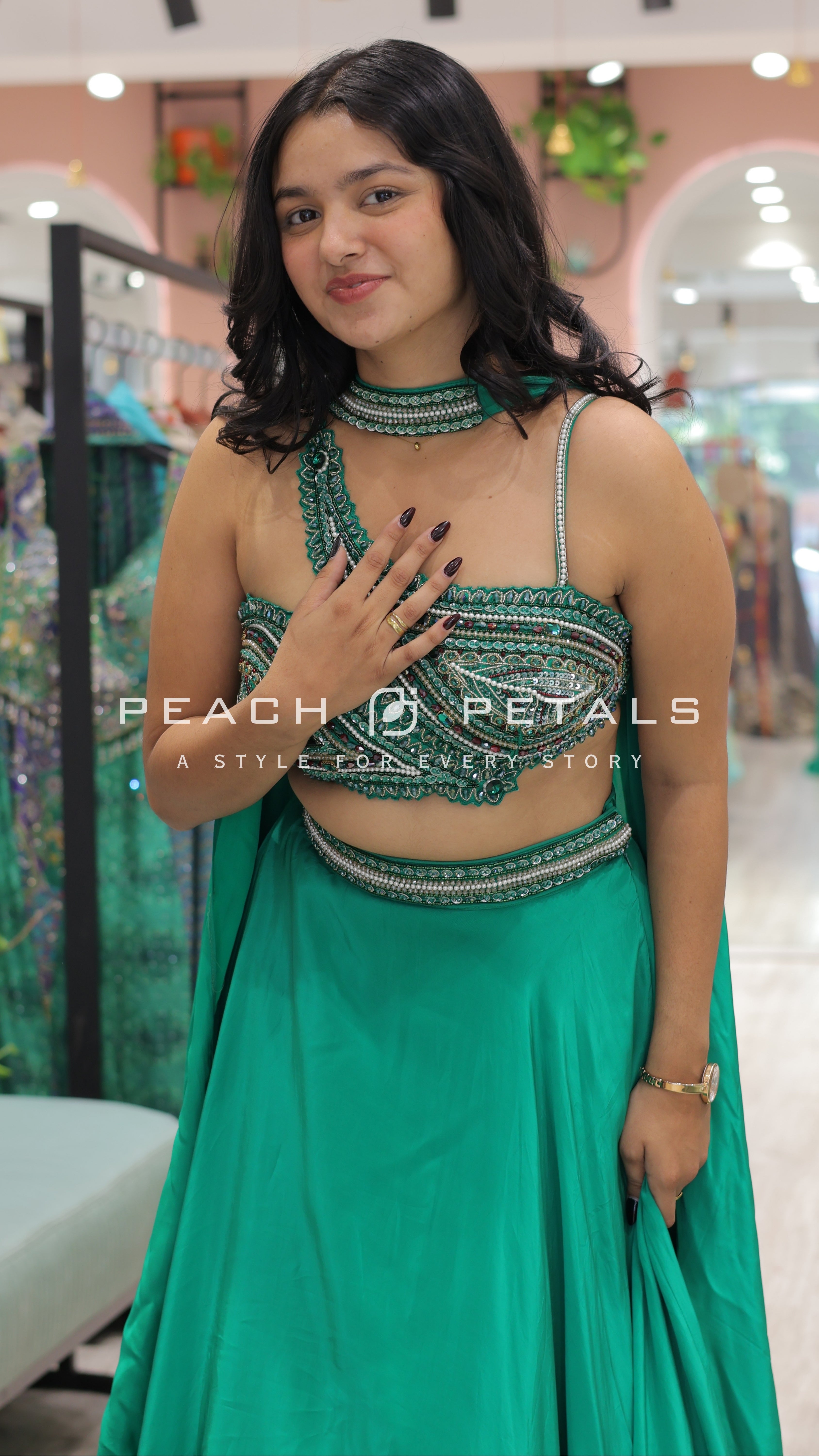 Elegant Teal Green Embroidered Lehenga Choli