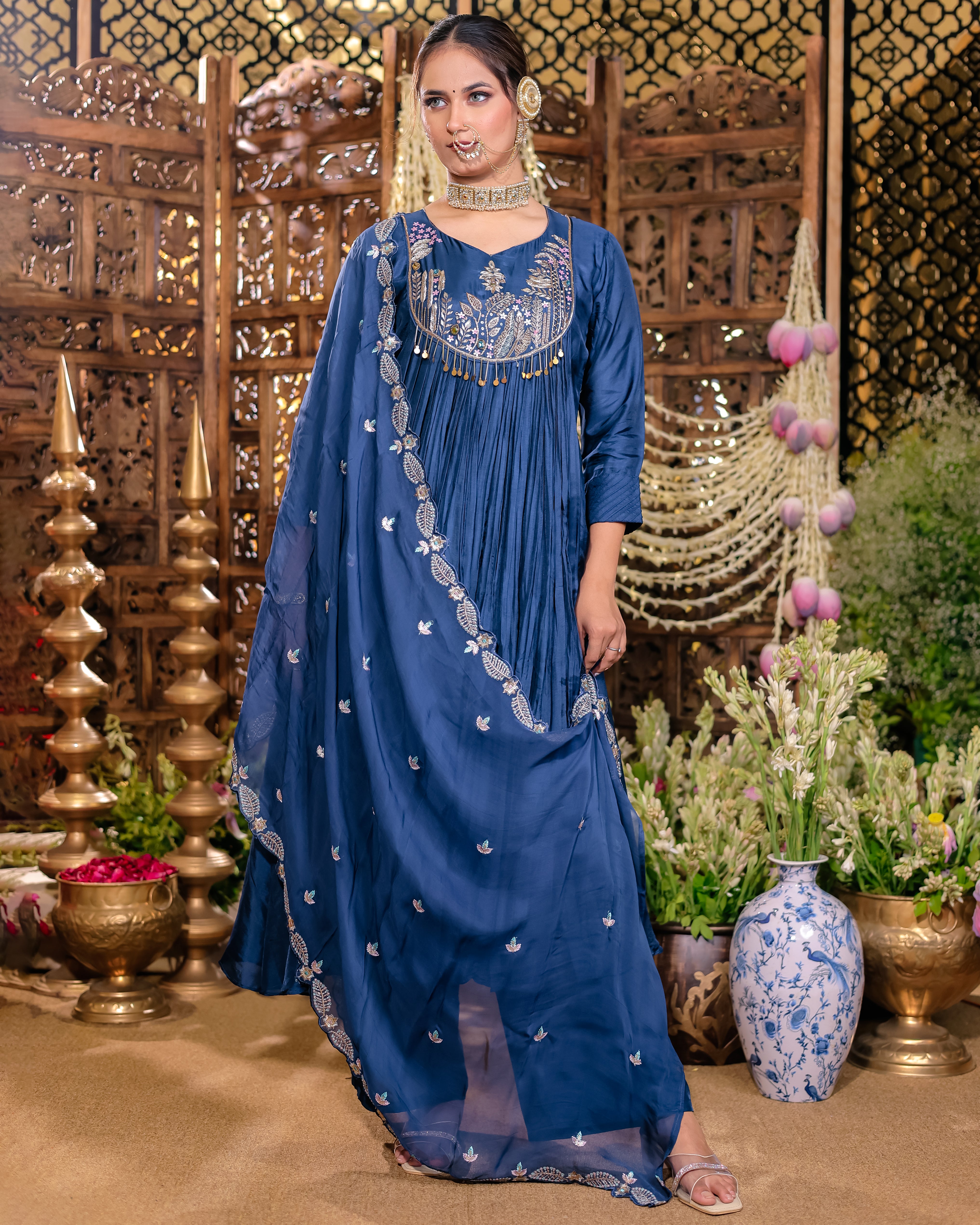 Navy Blue Anarkali Flared Kurta Set