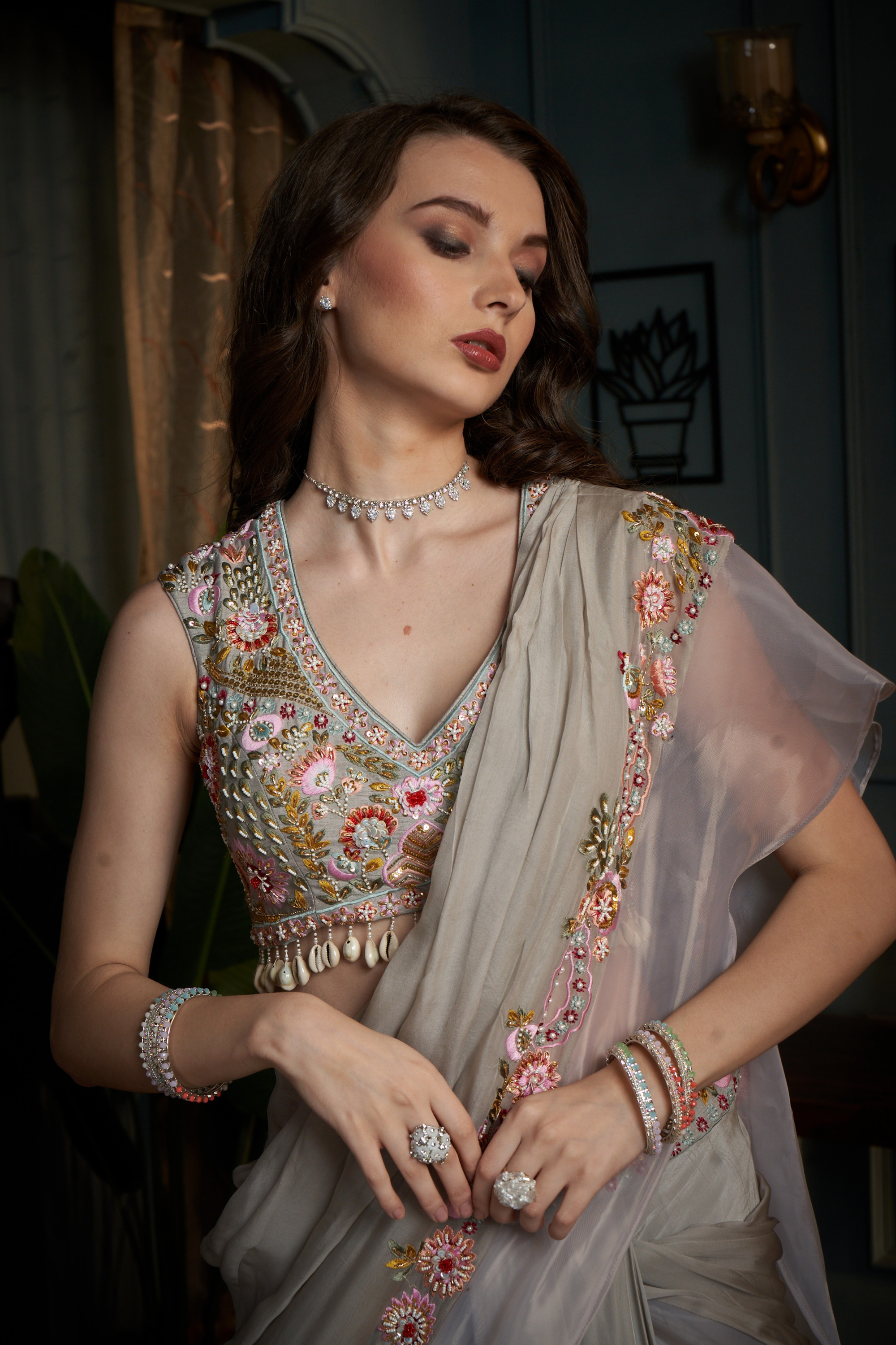 Premium Zardosi Embroidered Cream Lehenga Choli