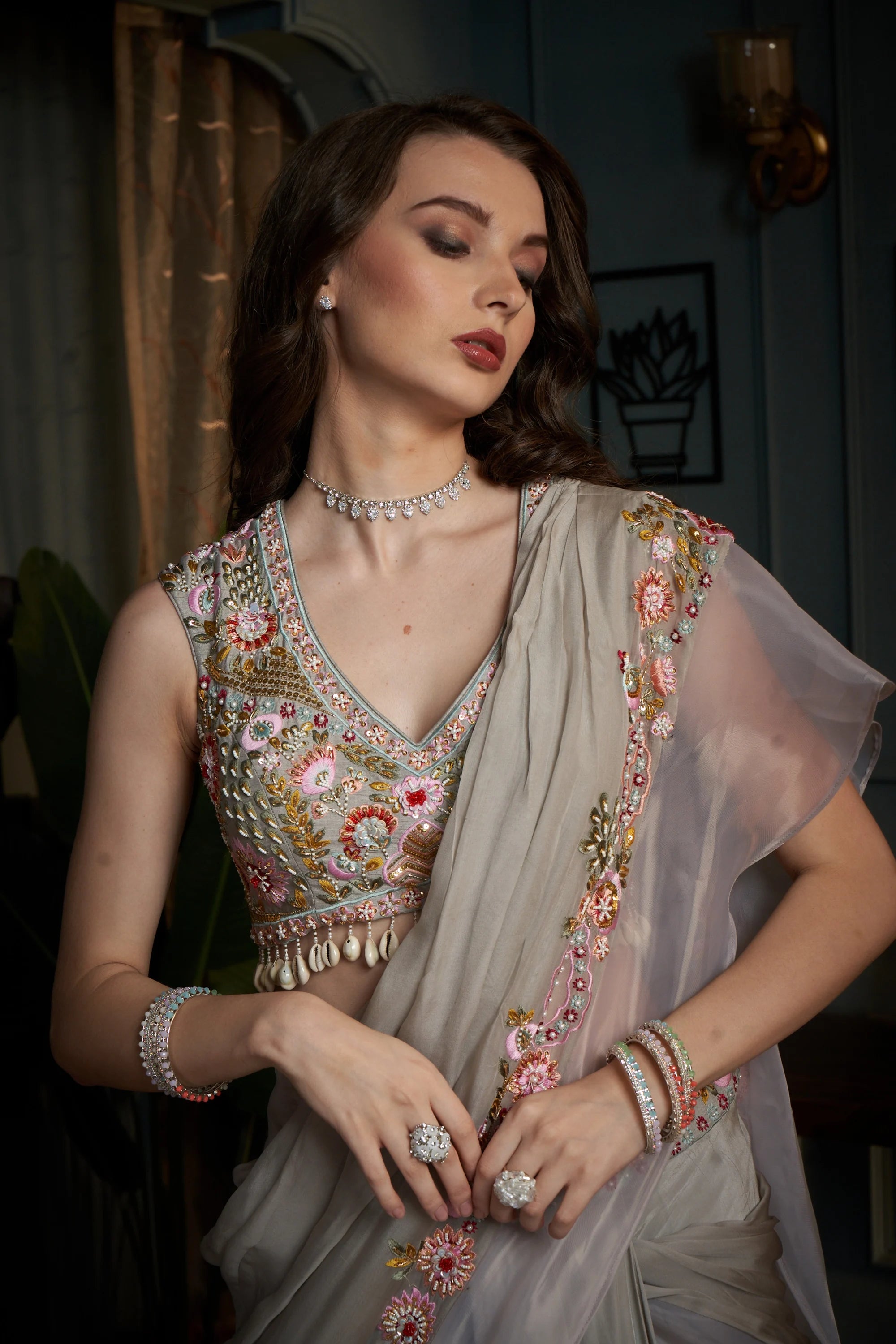 Premium Zardosi Embroidered Cream Lehenga Choli