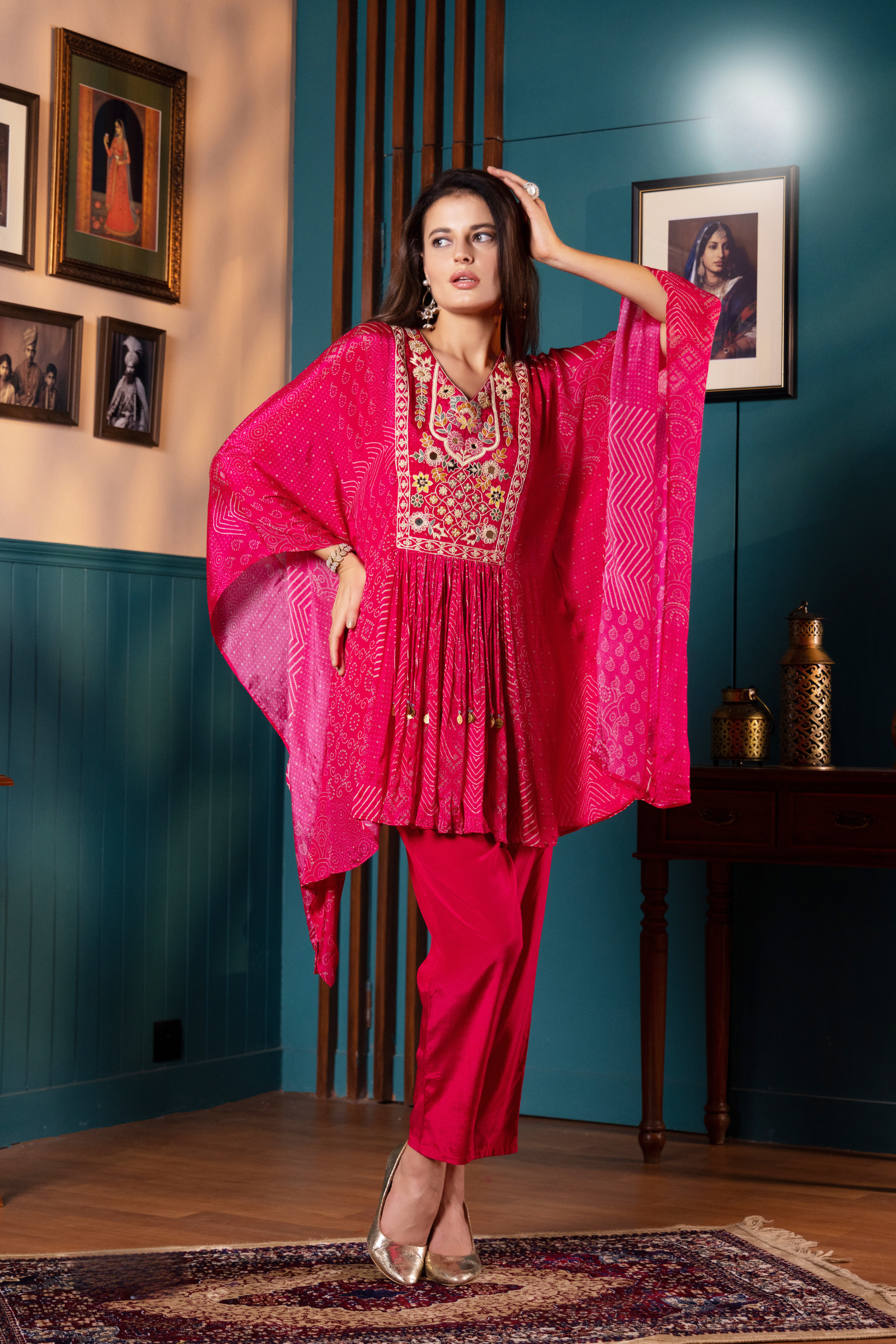 Rani Wedding/Festive Salwar Suit And Kaftan Co-Ord Set