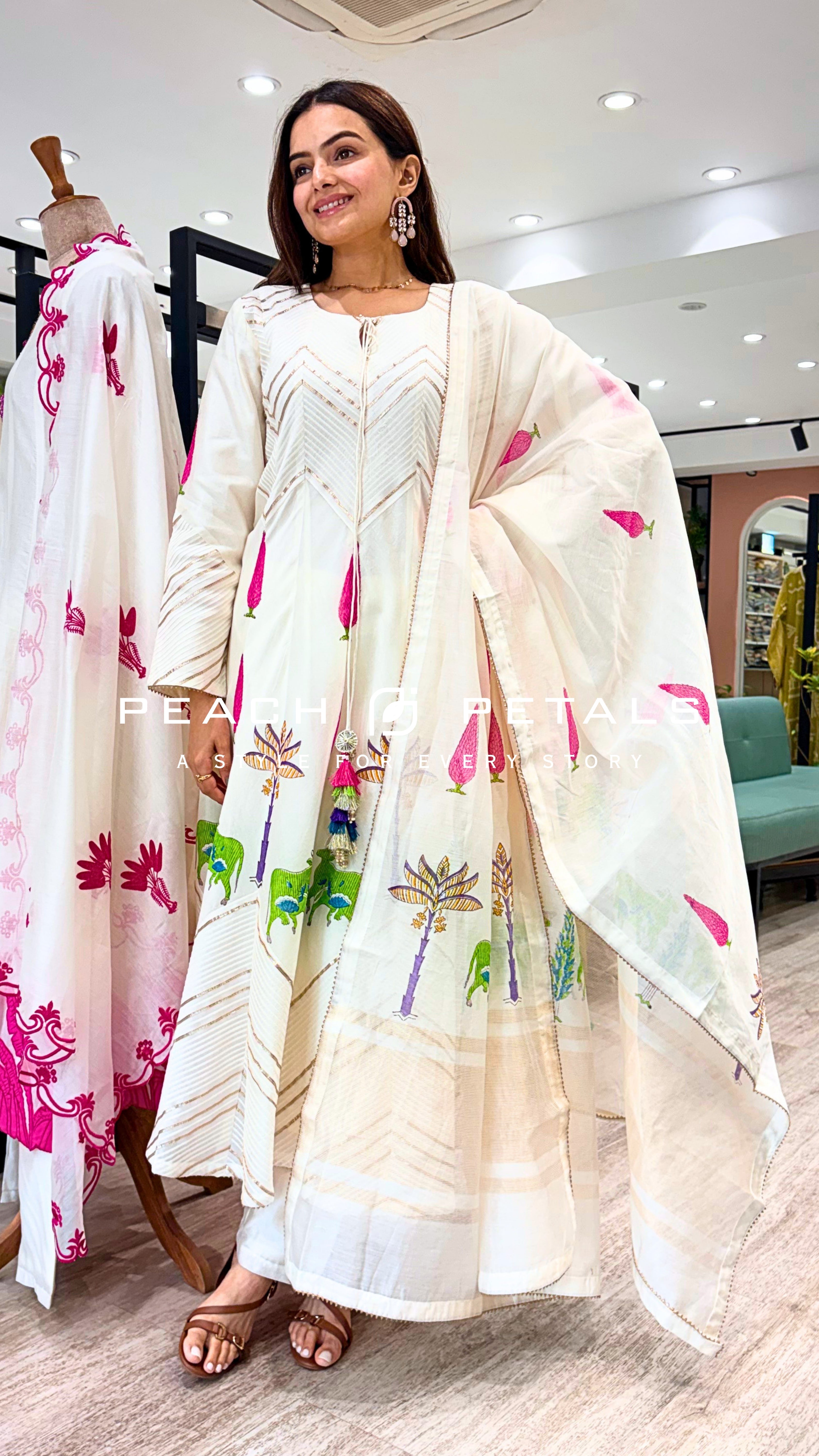Elegant Ivory Printed Anarkali Suit Set with Dupatta