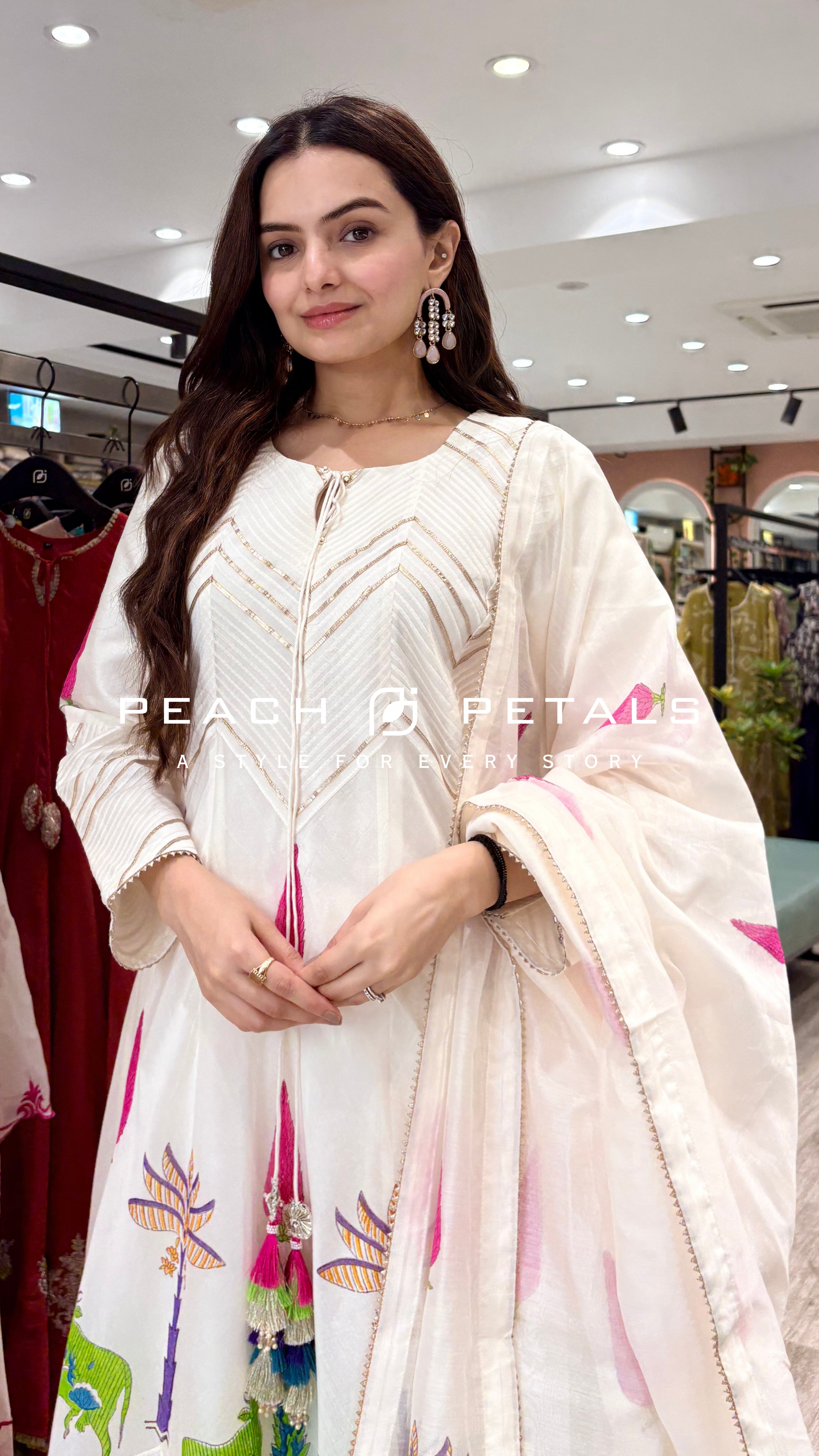 Elegant Ivory Printed Anarkali Suit Set with Dupatta