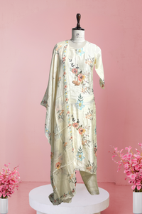 Radiant Cream Linen Satin Salwar Suit