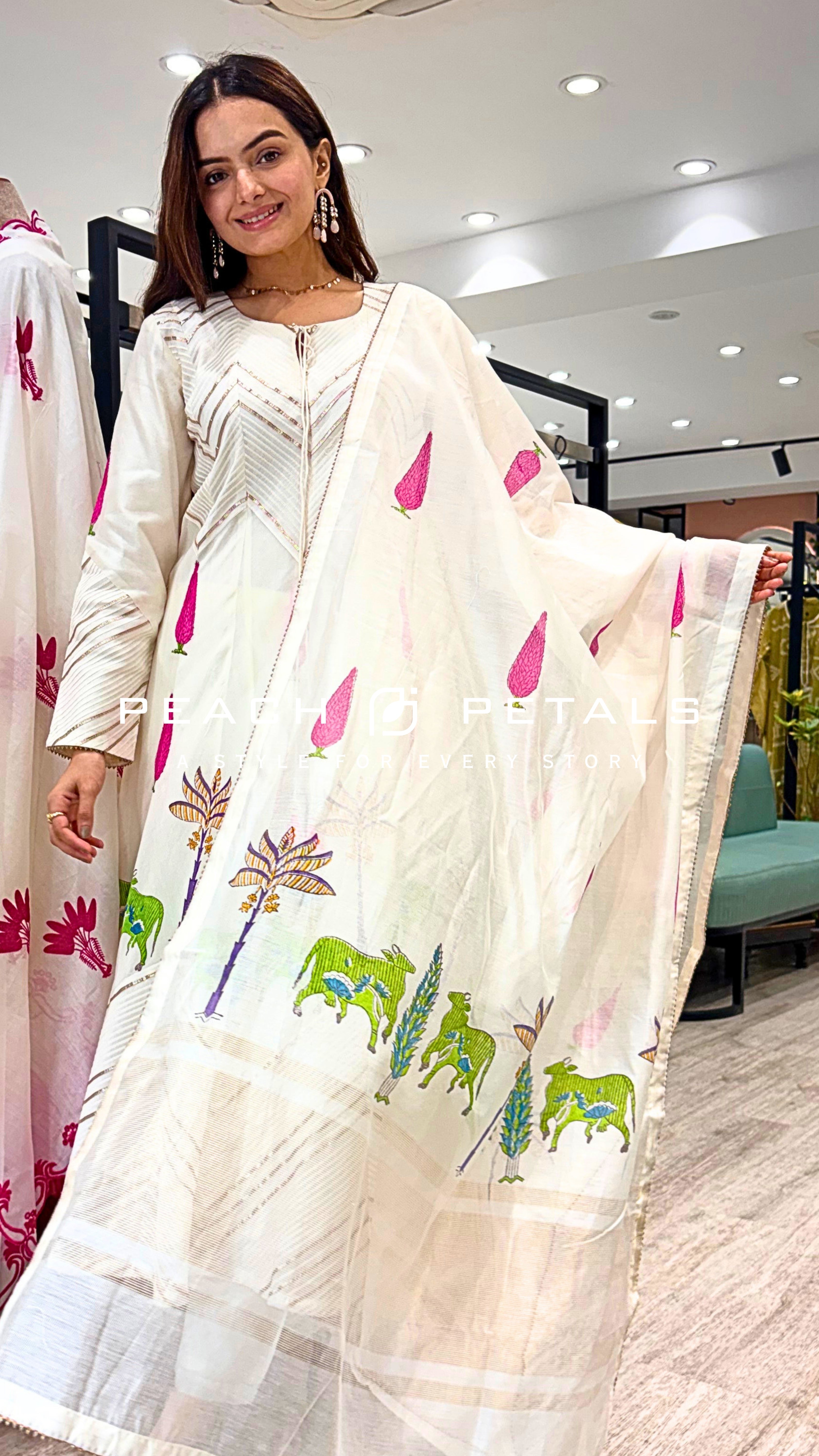 Elegant Ivory Printed Anarkali Suit Set with Dupatta
