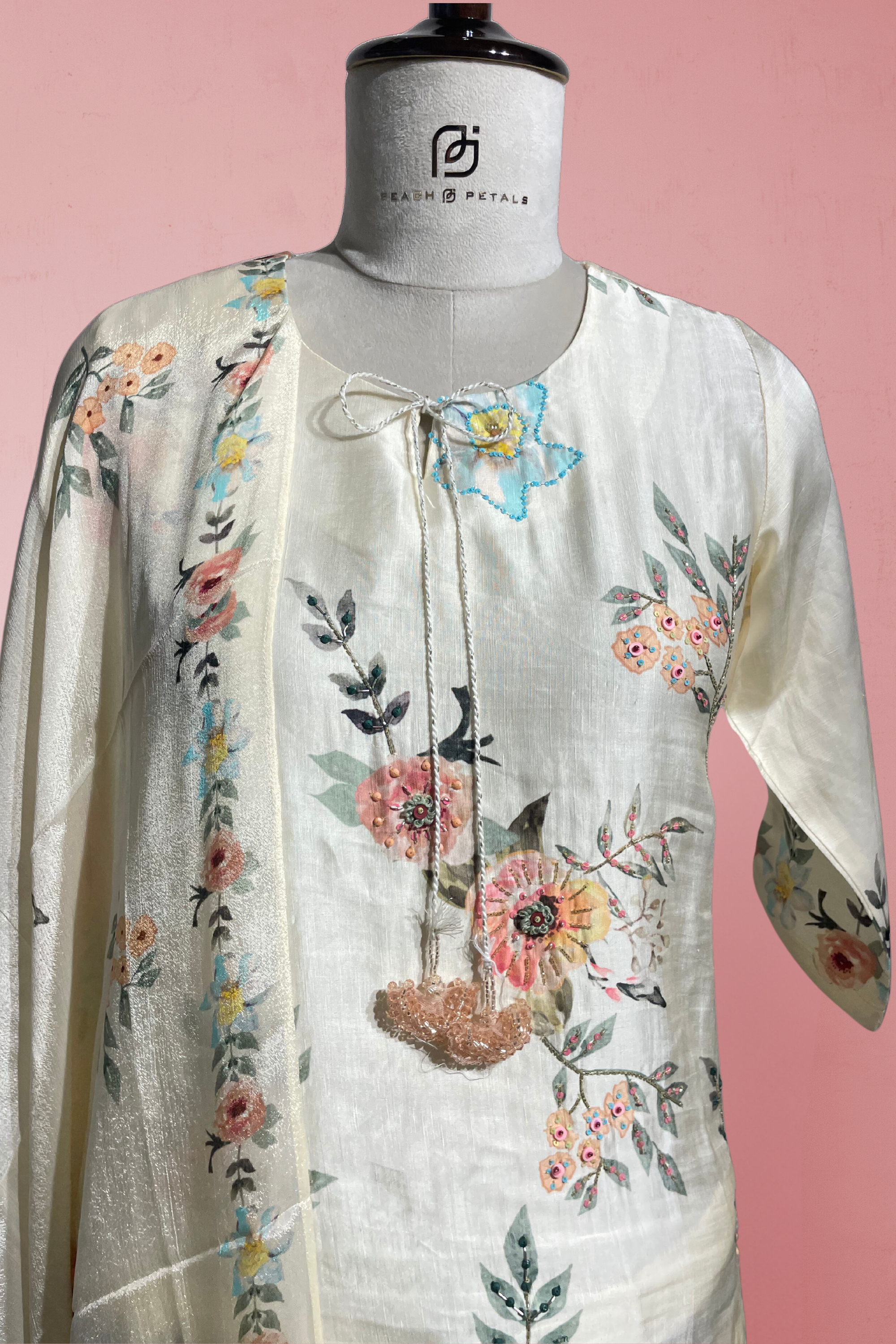 Radiant Cream Linen Satin Salwar Suit