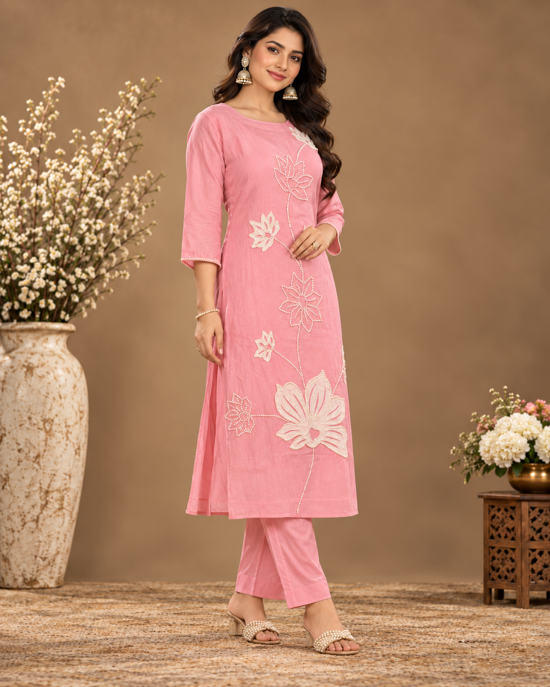 Elegant Floral Embroidered Kurta Pant Set