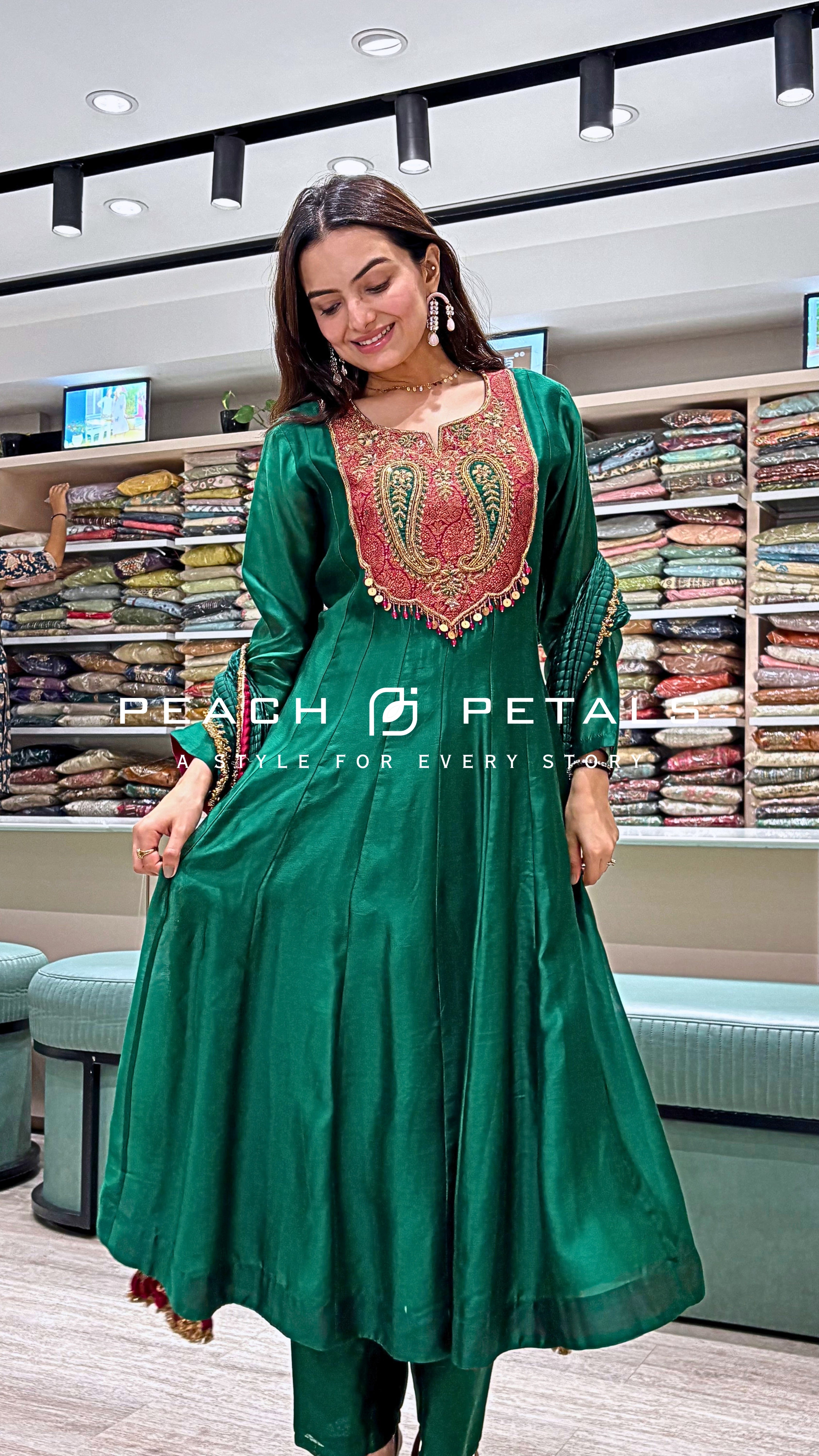 Elegant Emerald Green Embroidered Kurta Palazzo Set with Dupatta