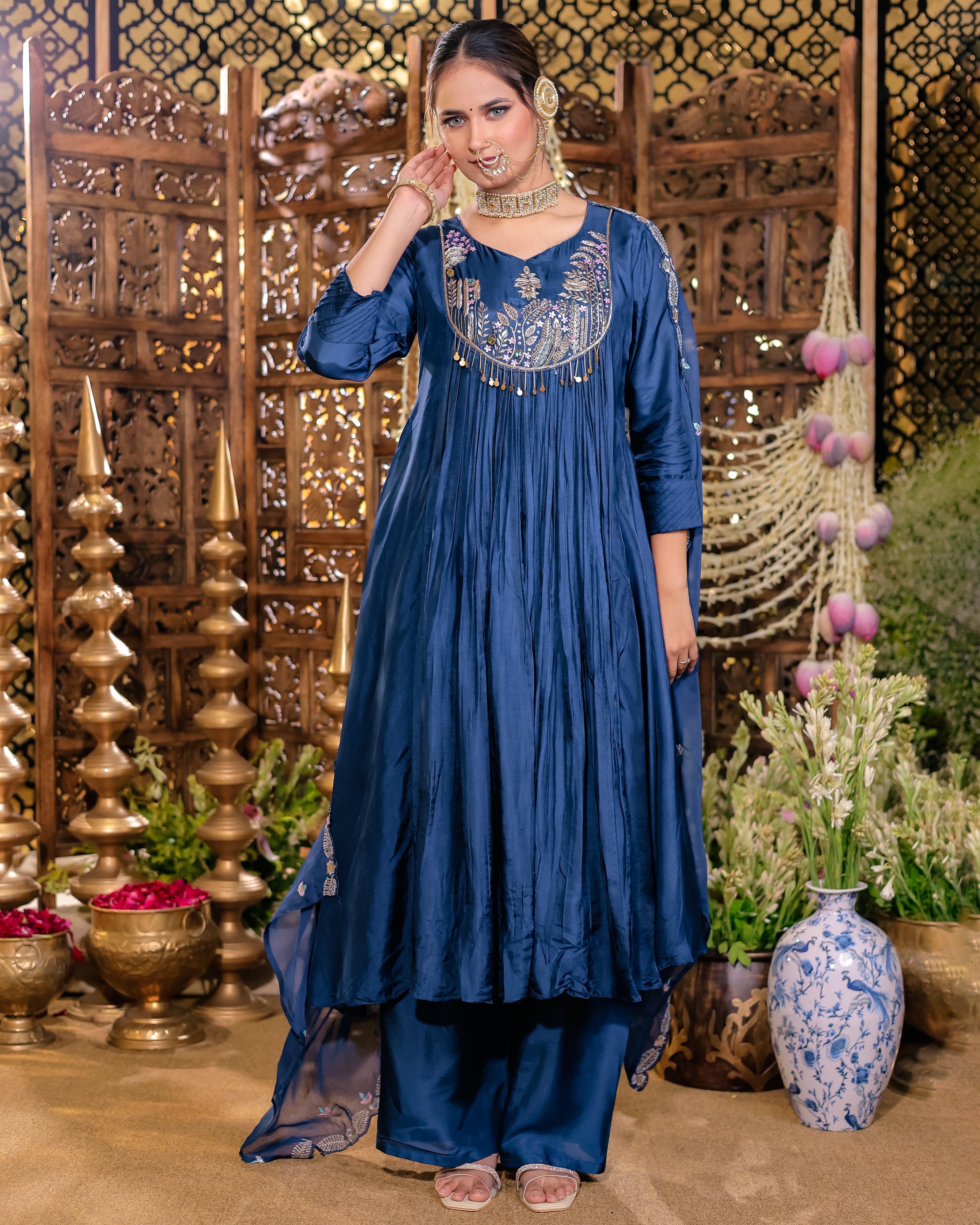 Navy Blue Anarkali Flared Kurta Set