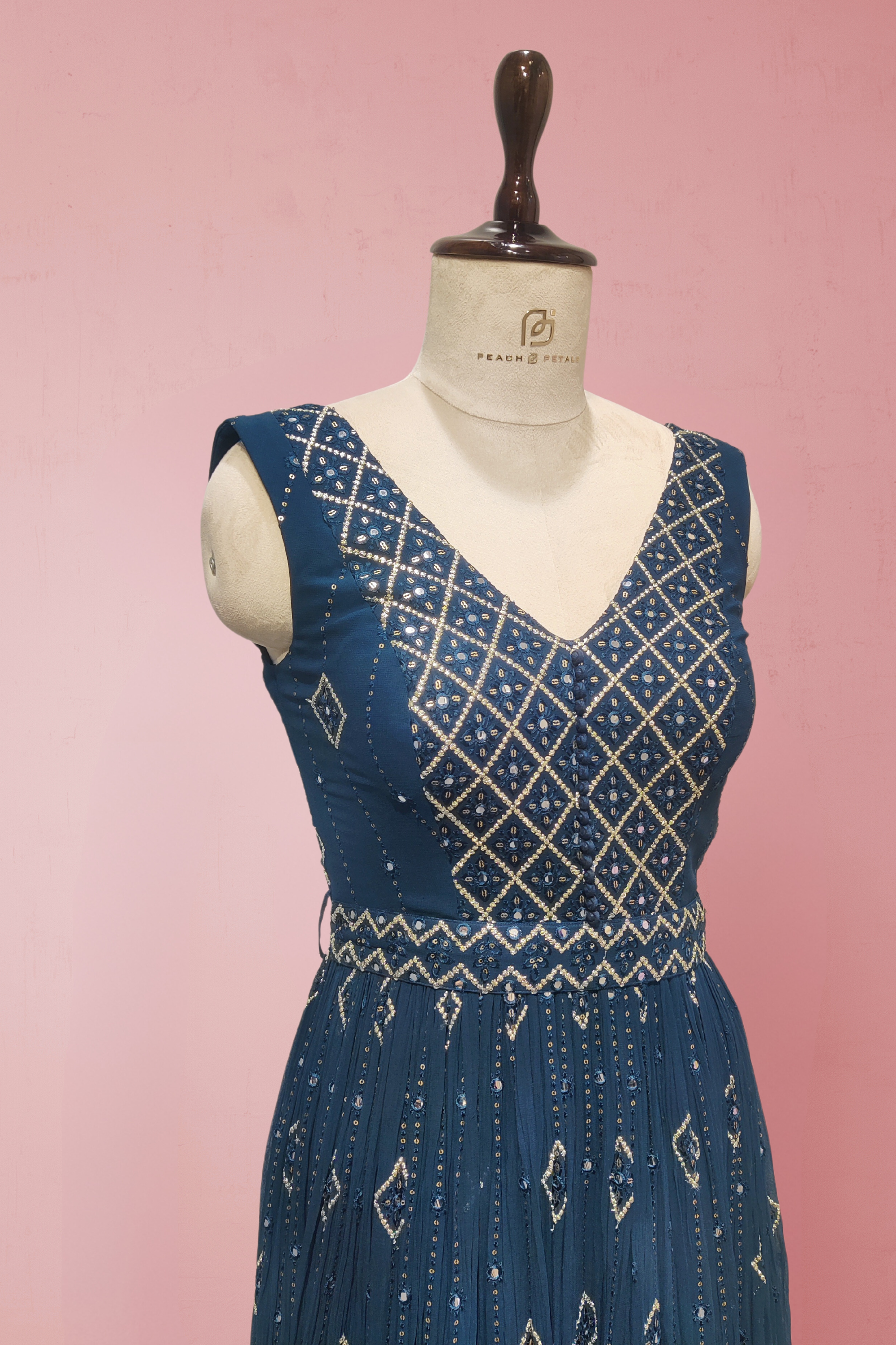 Blue Georgette Anarkali Gown with Embroidery