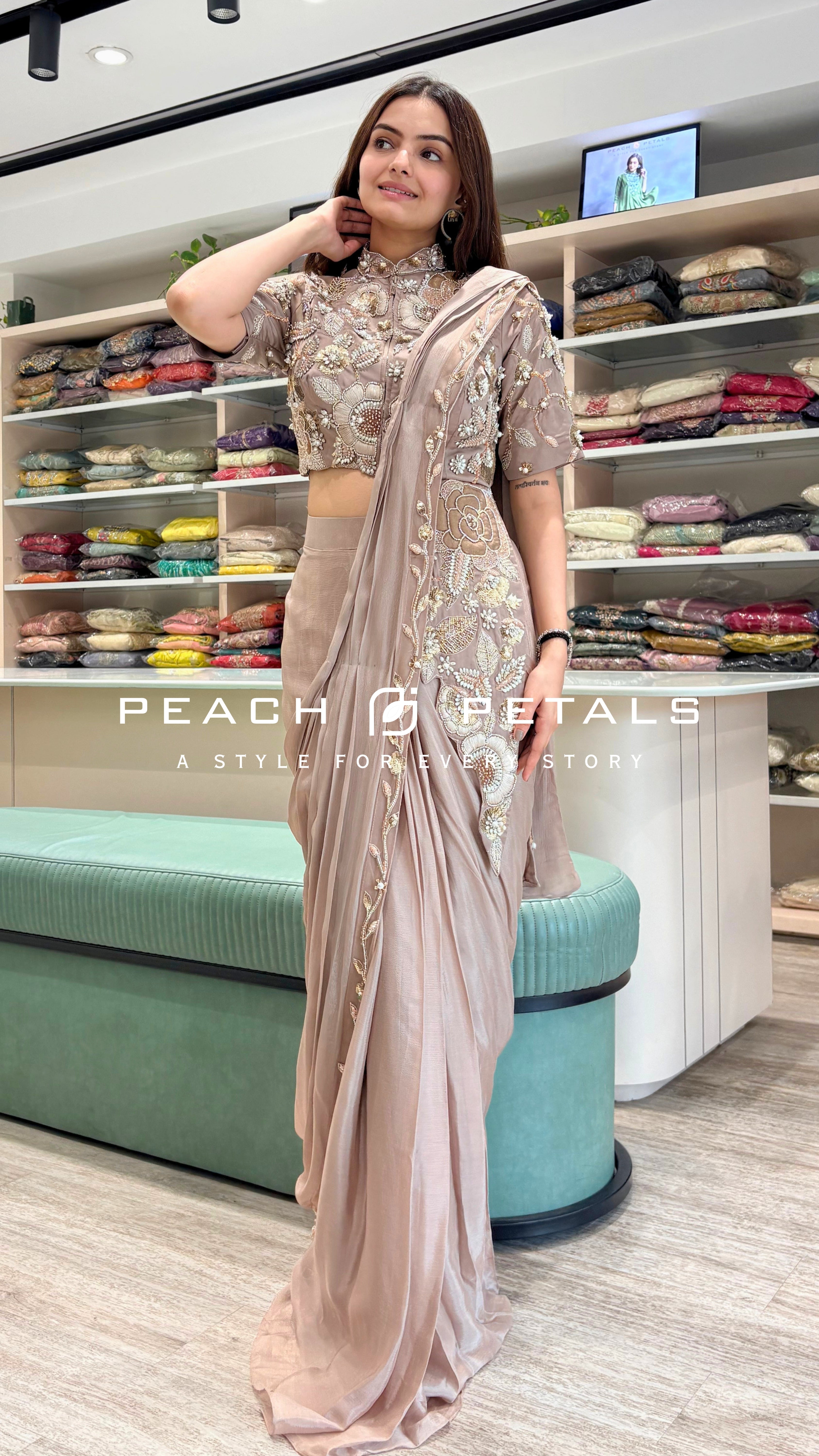 Elegant Blush Pink Designer Saree with Heavy Embroidered Blouse
