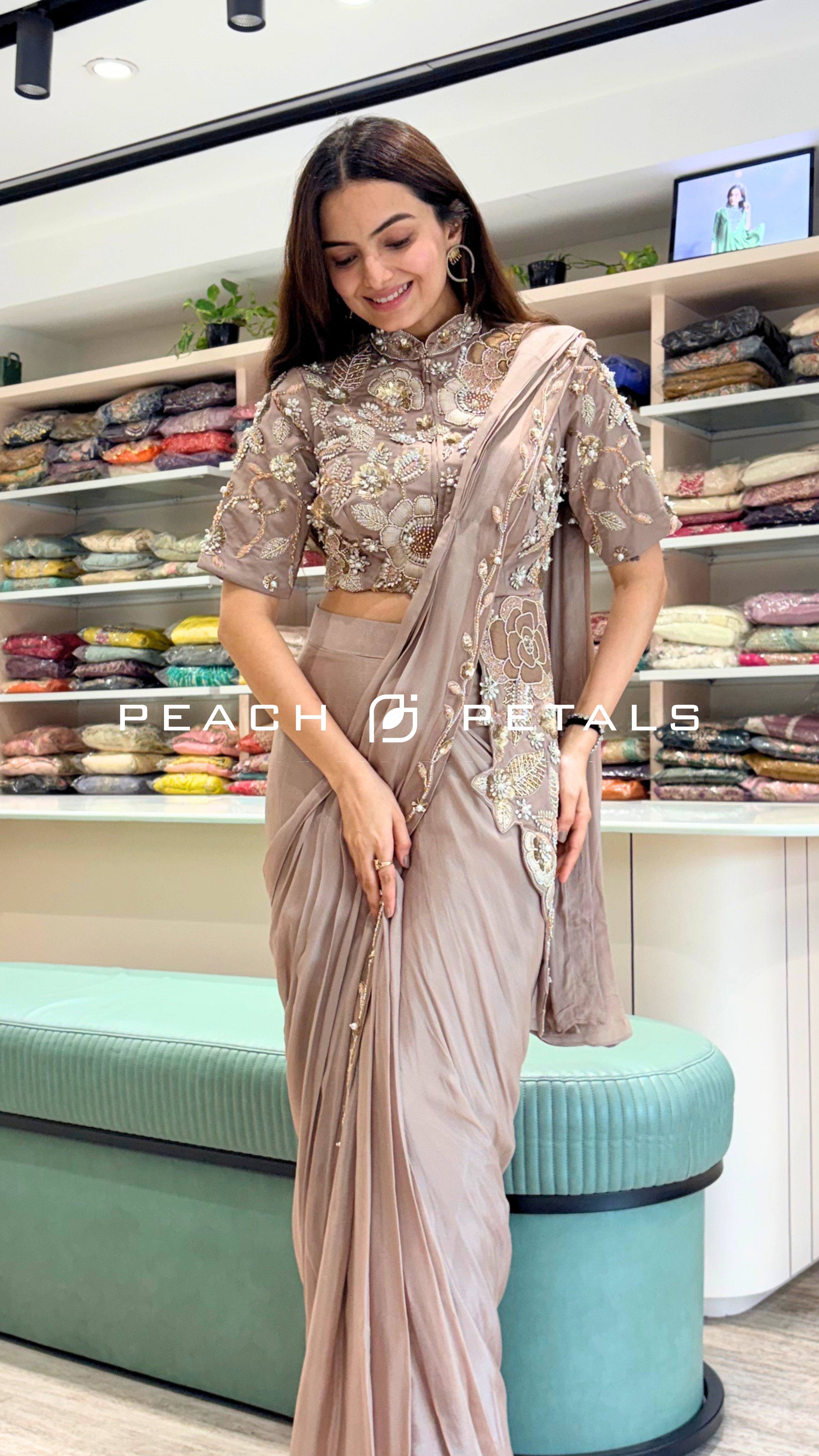 Elegant Blush Pink Designer Saree with Heavy Embroidered Blouse