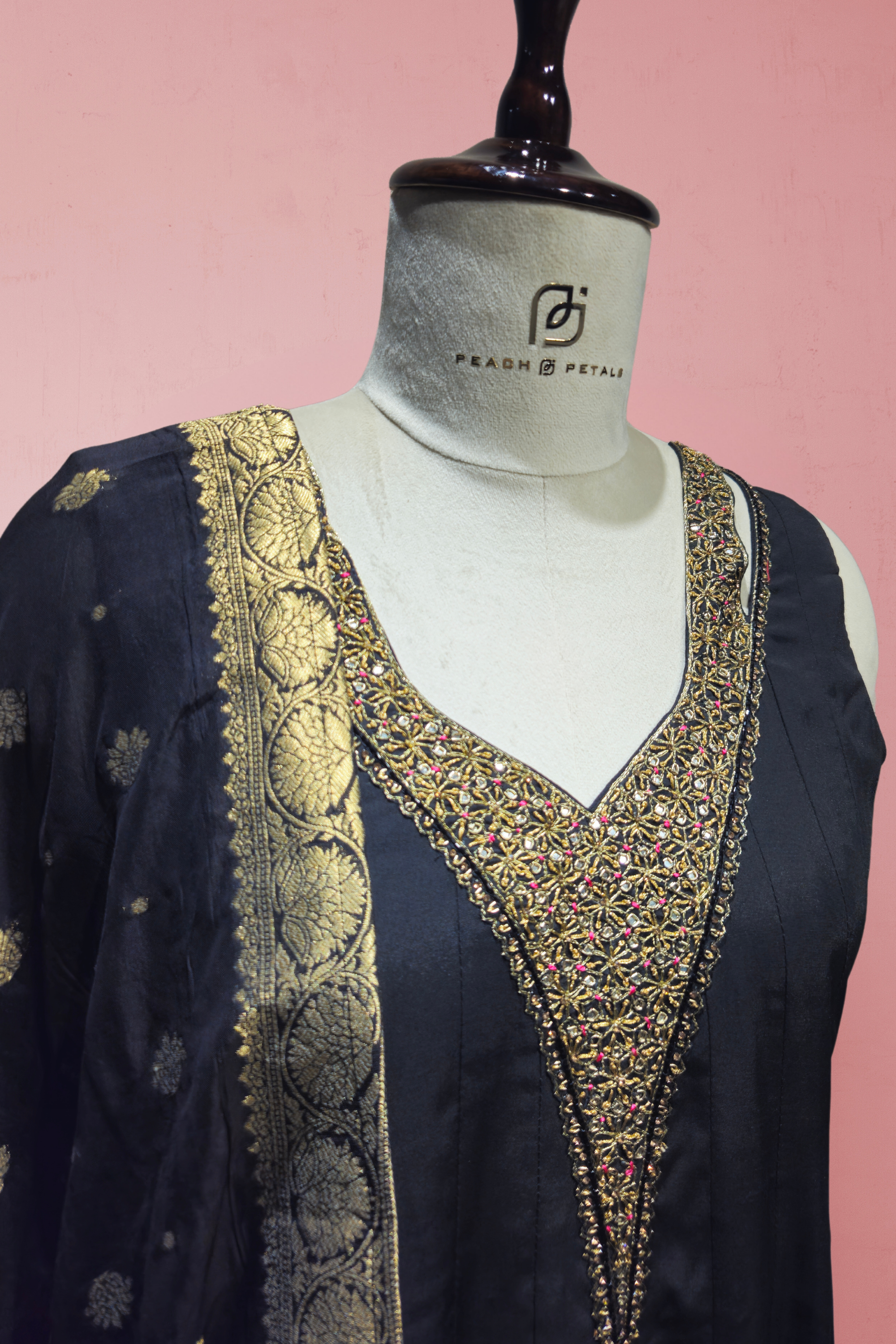 Radiant Black Modal Silk Anarkali Gown