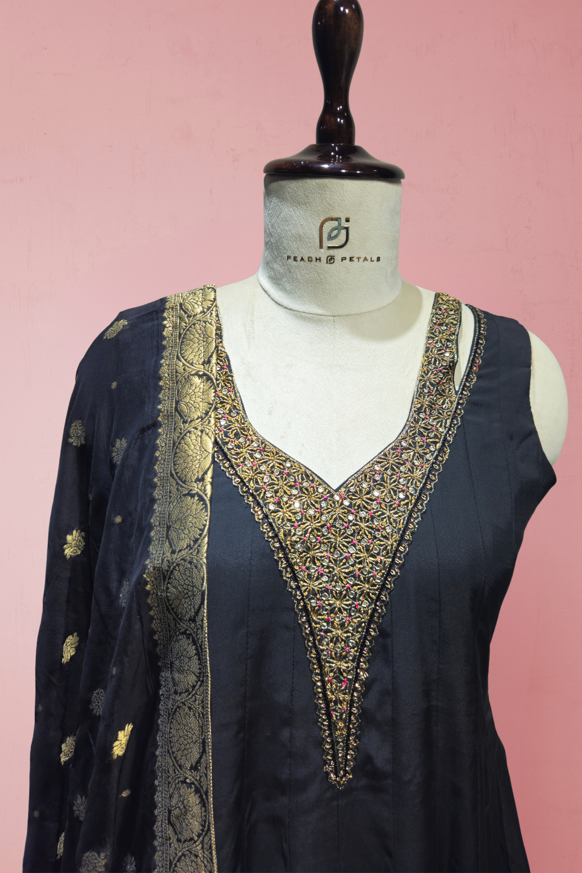 Radiant Black Modal Silk Anarkali Gown