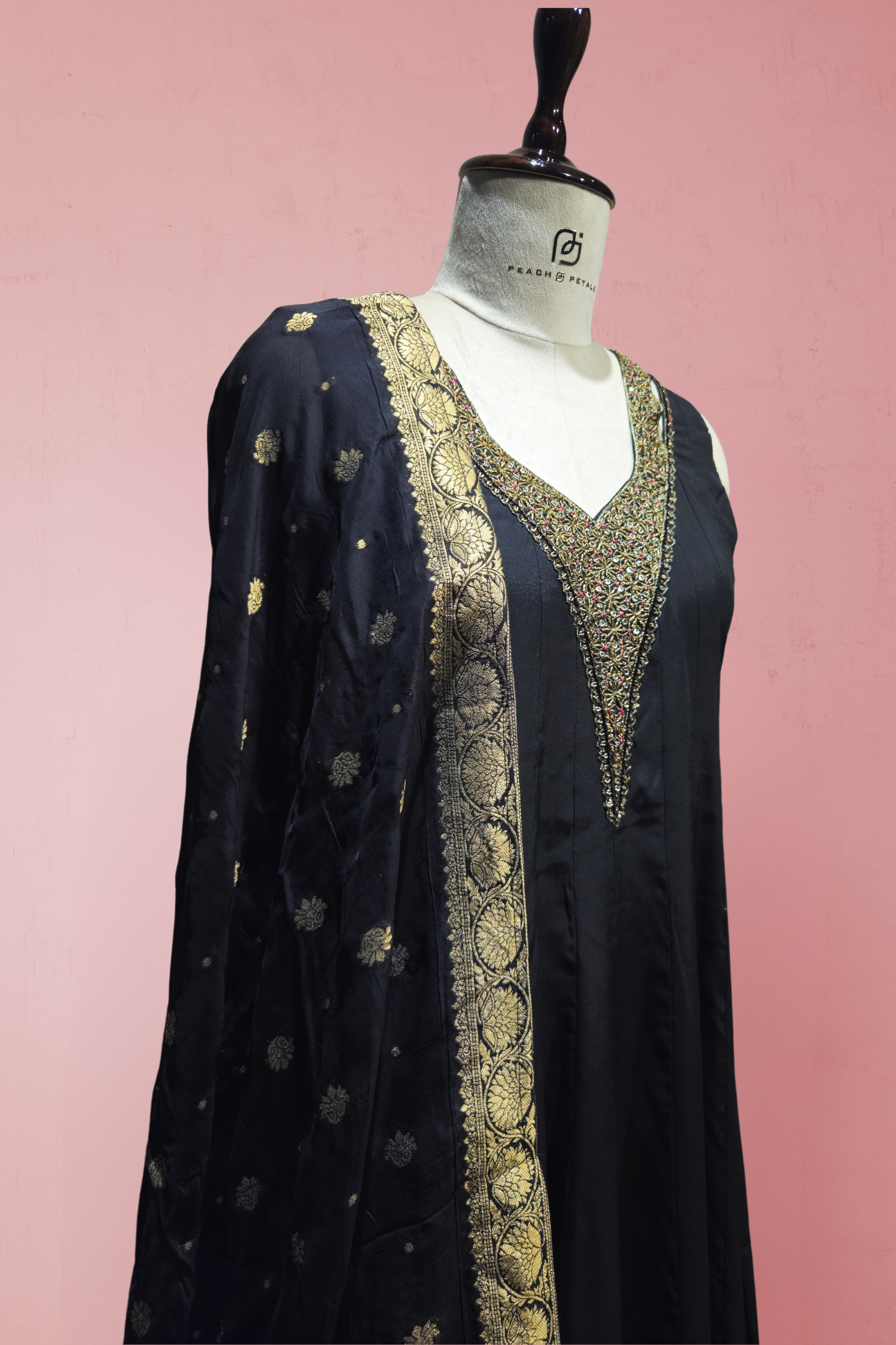 Radiant Black Modal Silk Anarkali Gown