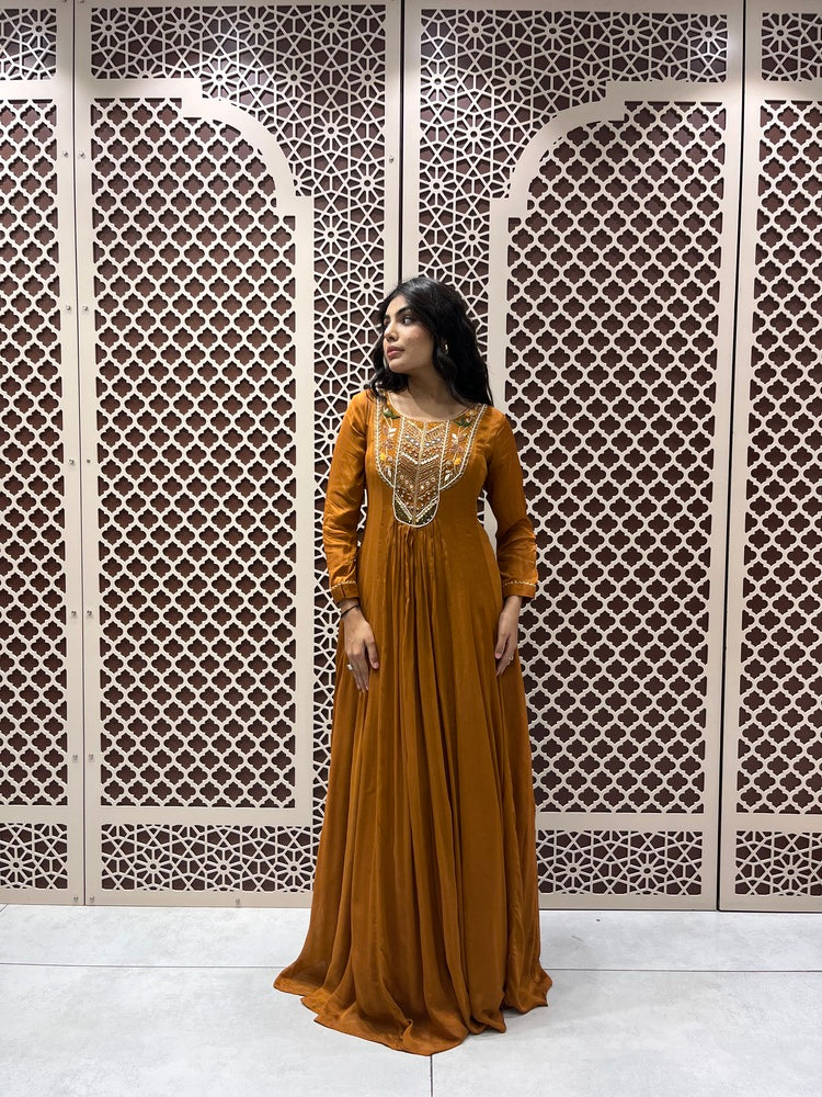 Designer Mustard Yellow Anarkali Gown for Women