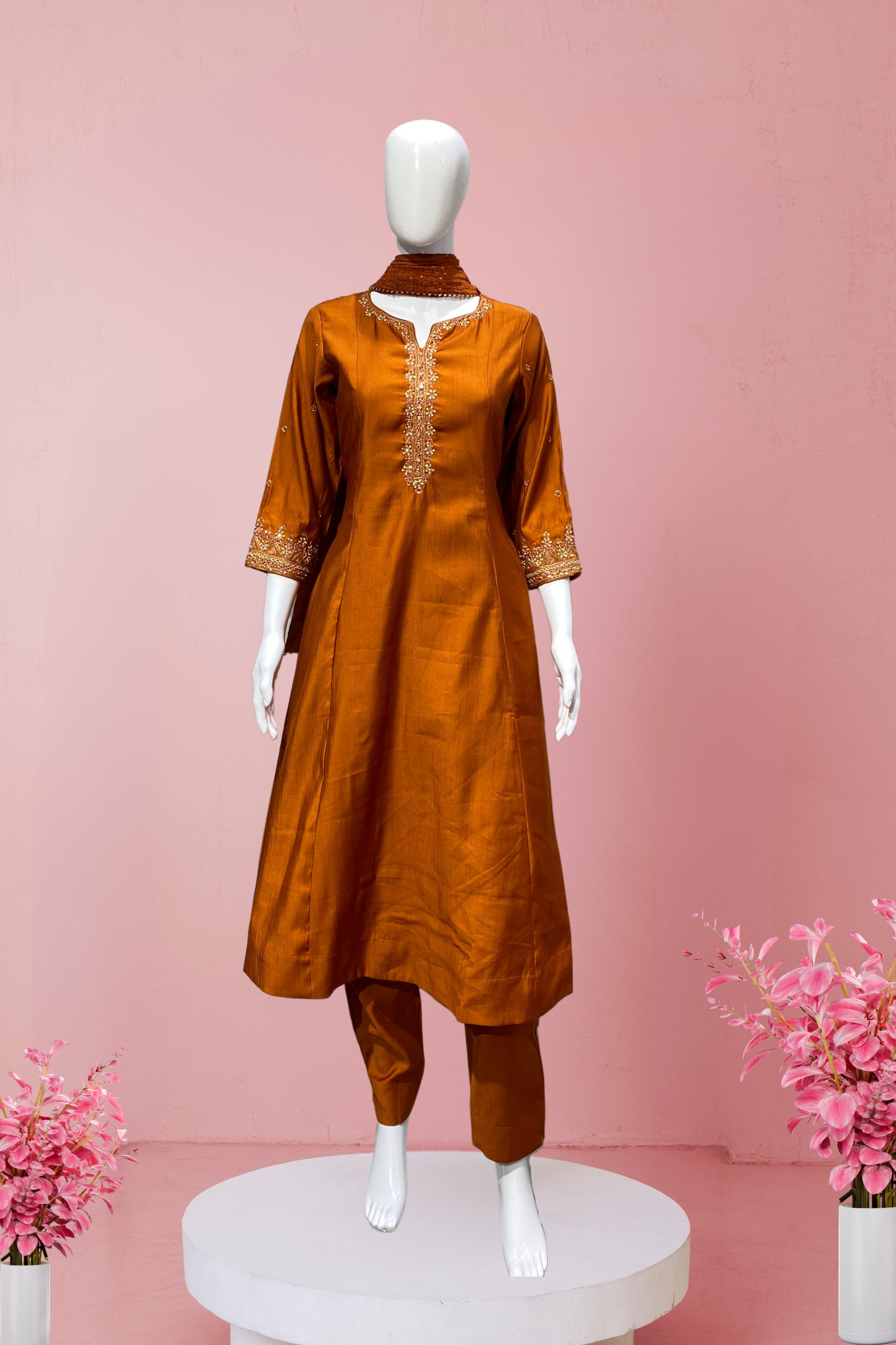 Classic Embroidered Anarkali with Straight Pants