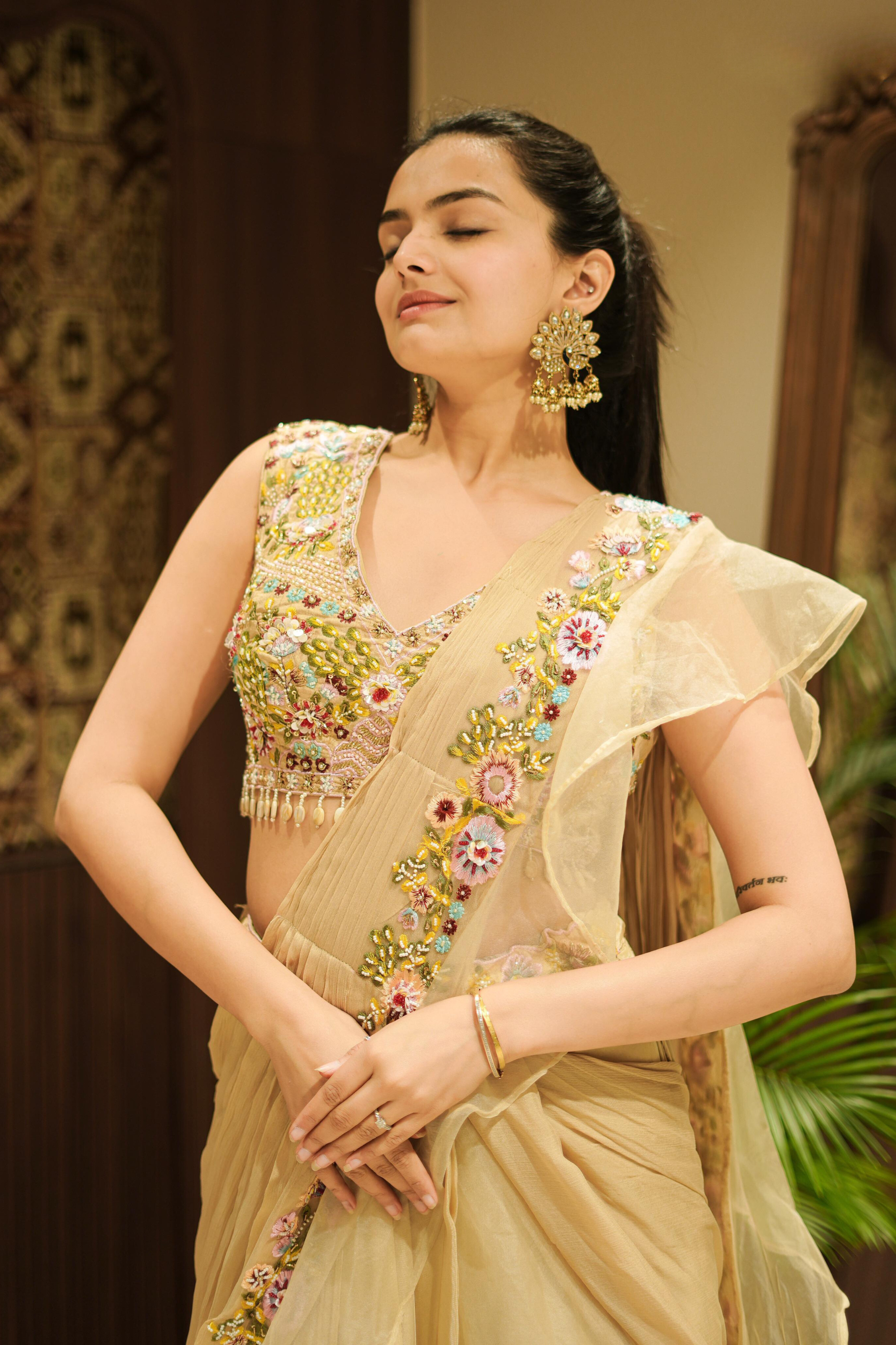 Premium Zardosi Embroidered Cream Lehenga Choli