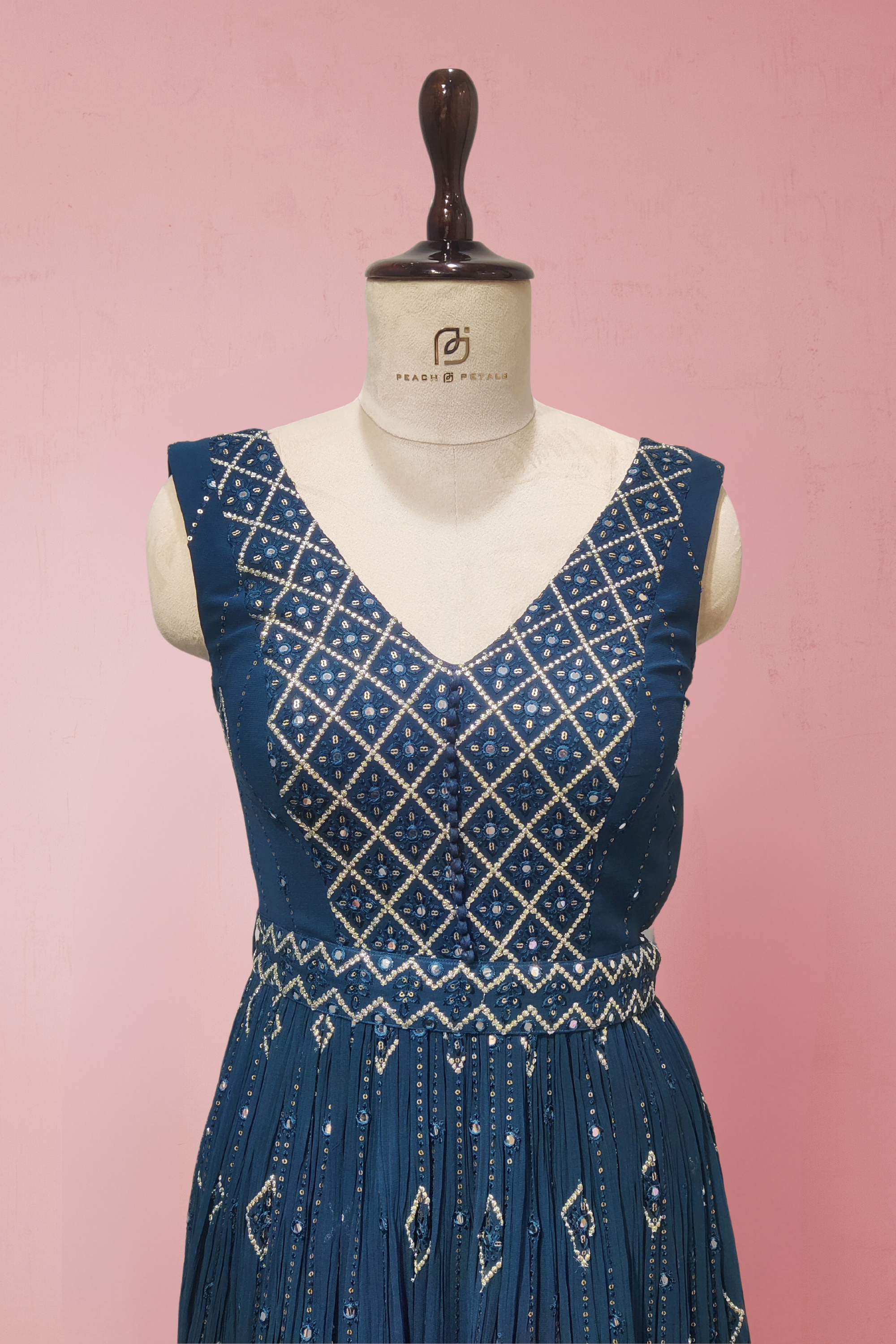 Blue Georgette Anarkali Gown with Embroidery
