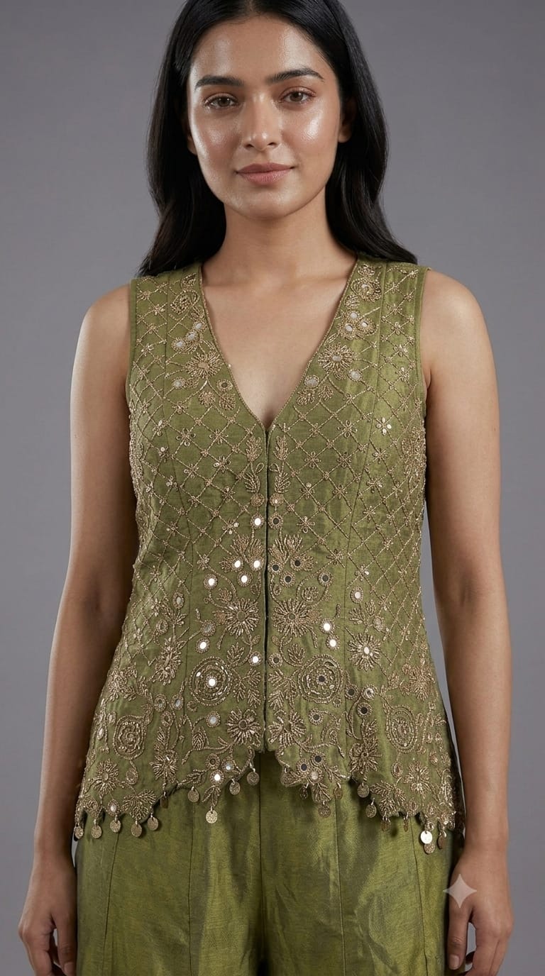 Heavily Embroidered Sleeveless Short Kurti & Sharara Set