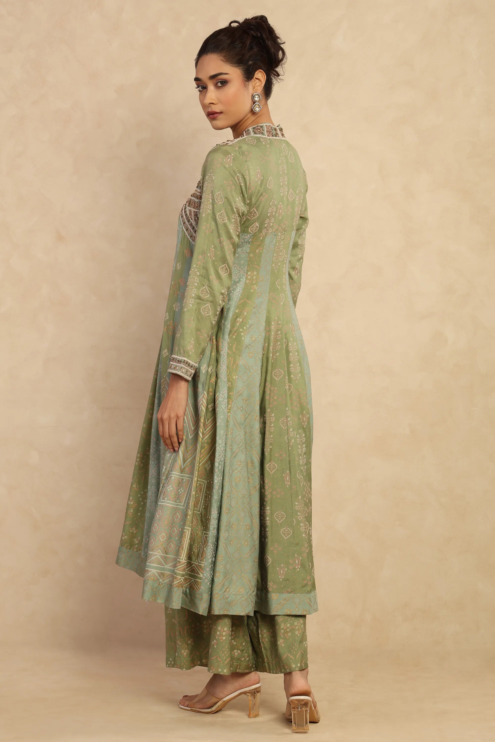 Sage Green Embroidered Anarkali Kurta & Palazzo Set