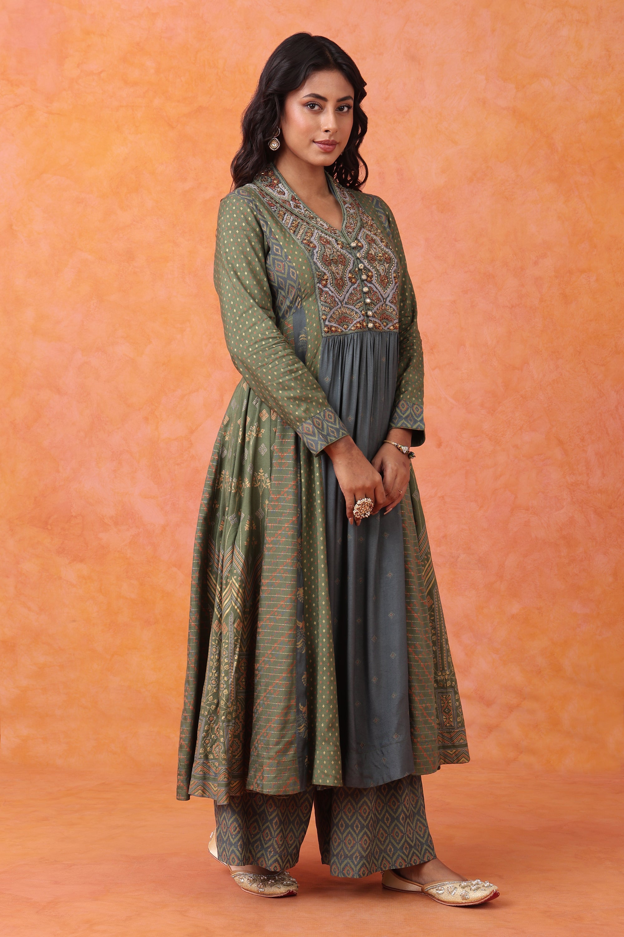 Anarkali kurta palazzo and dupatta set