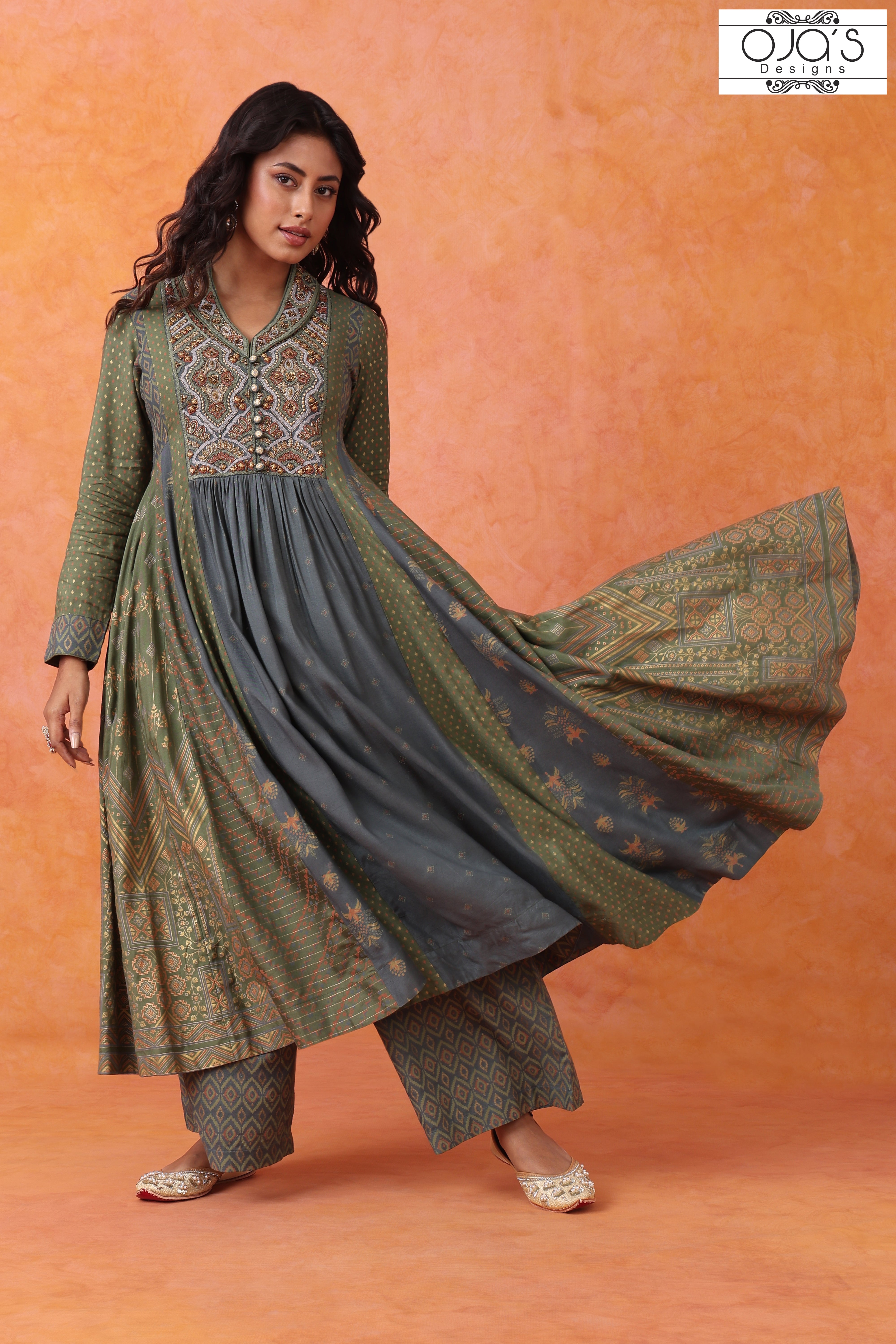 Anarkali kurta palazzo and dupatta set