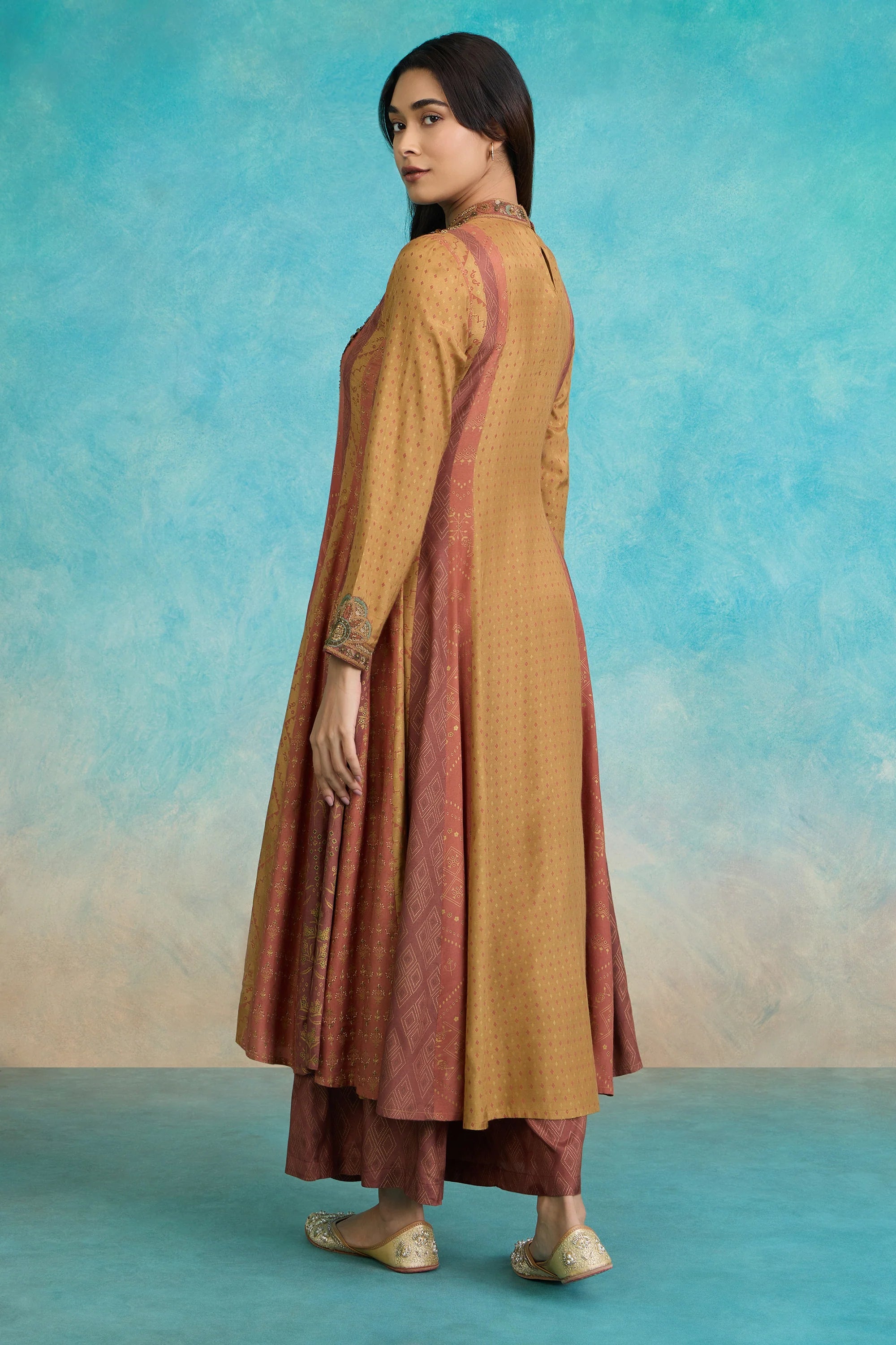 Mustard Paisley Embroidered A-Line Kurta Set