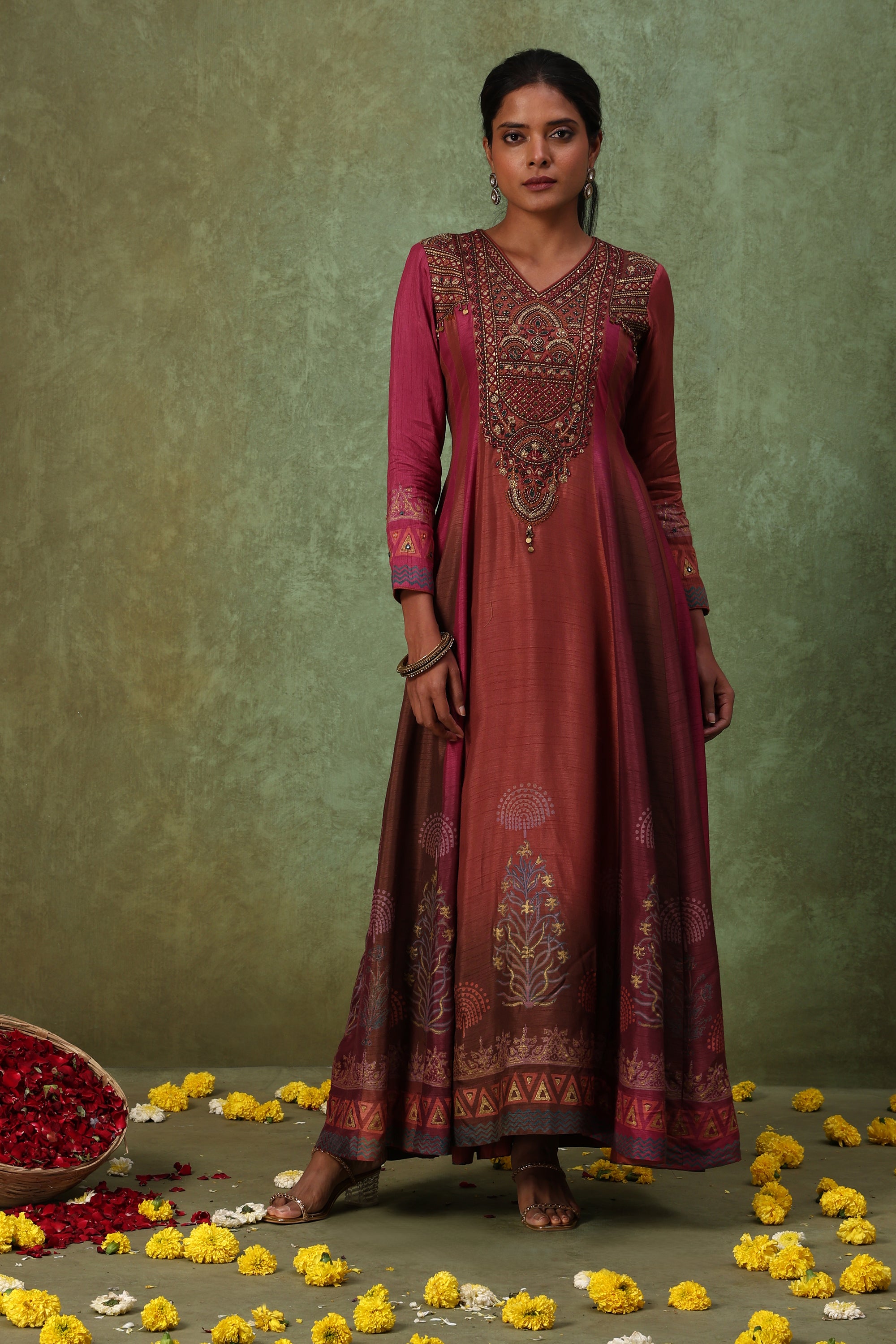 Festive Embroidered Floor-Length Gown Set