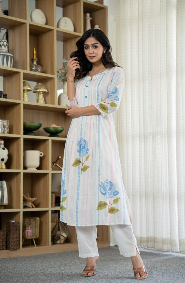 A-LINE KURTA SET WITH HAND BLOCK PRINT