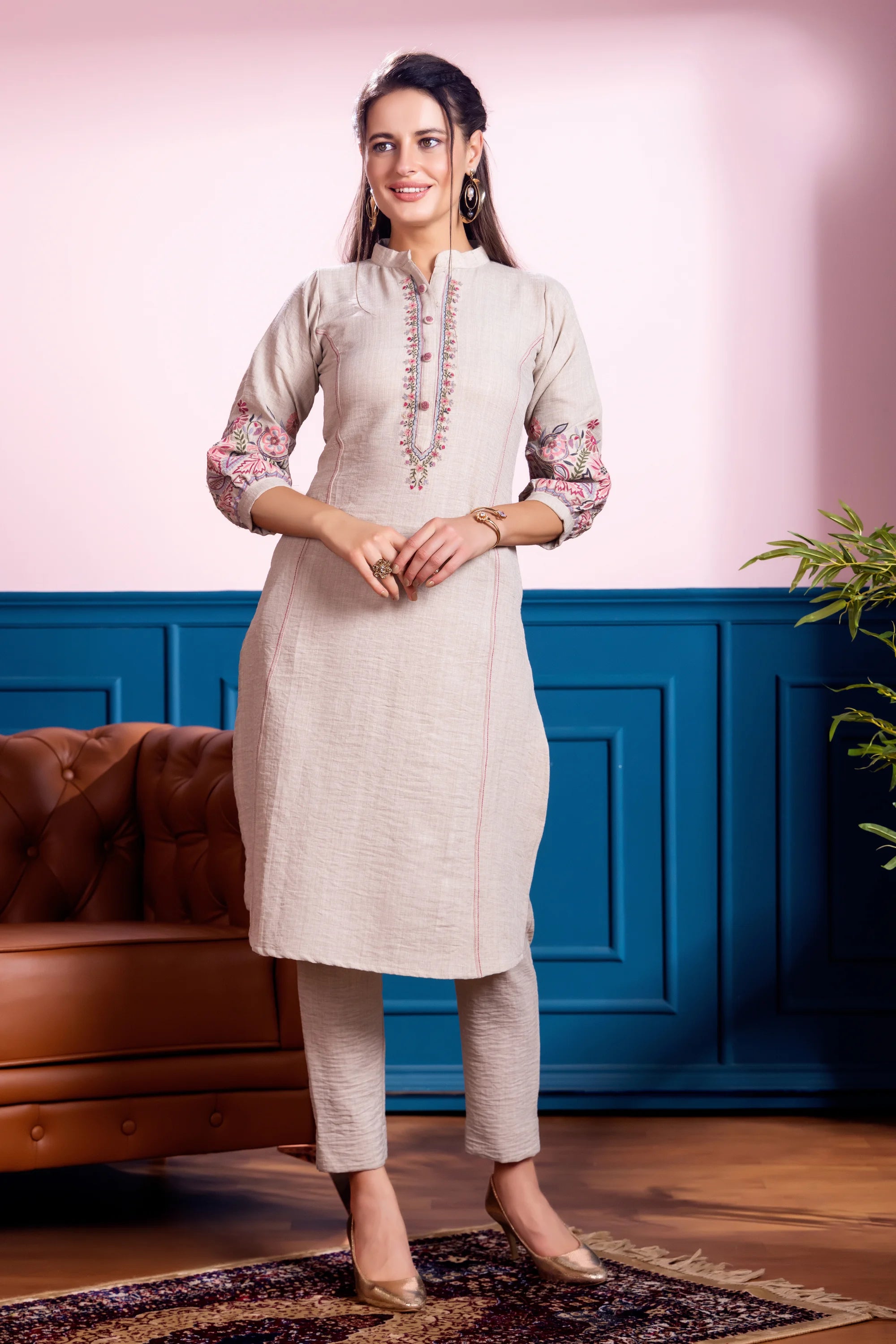 Ivory Linen Lycra Cord Set – Effortless Casual Elegance