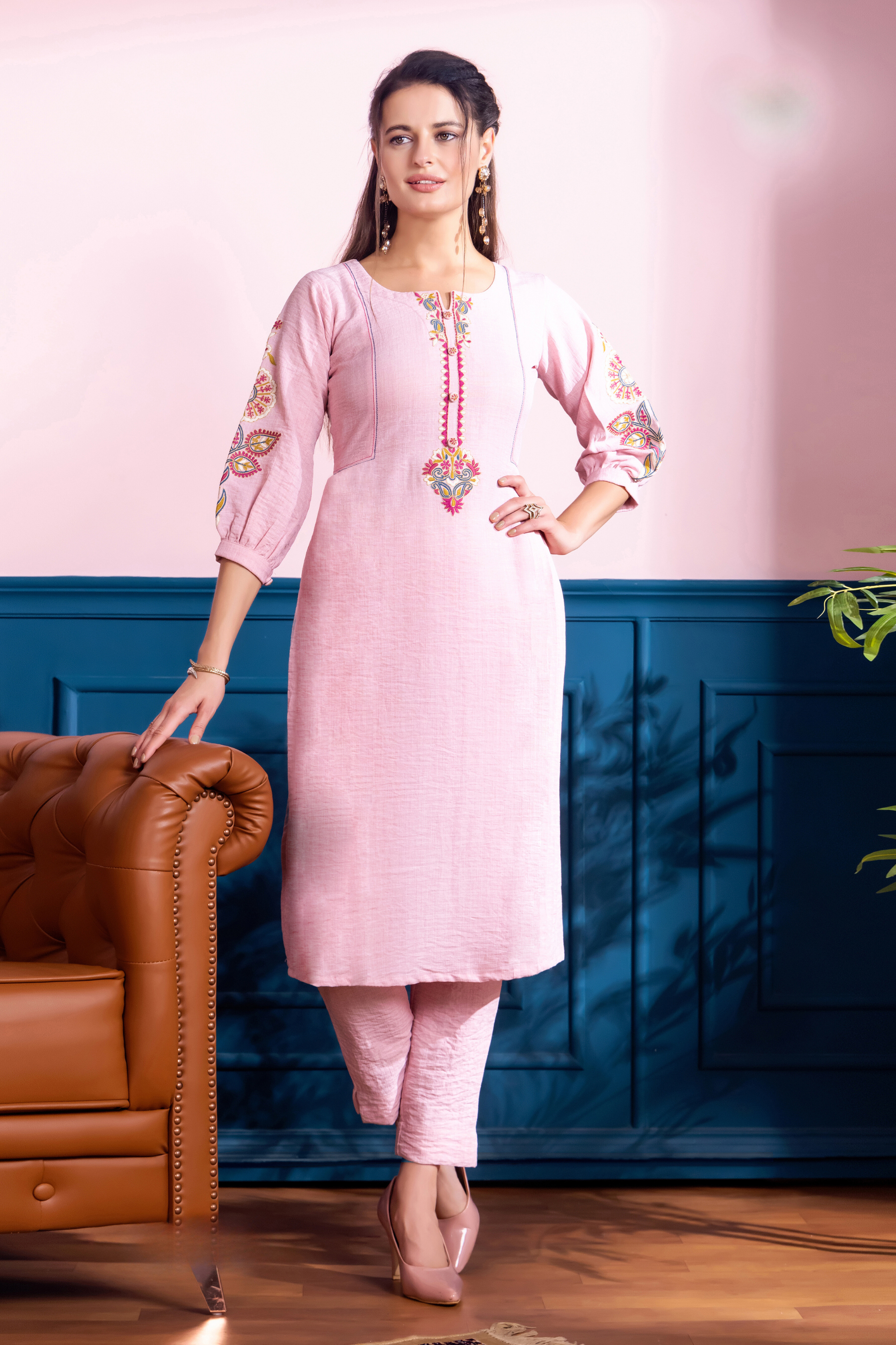 Pink Cotton Cord Set & Indo-Western Kurta Set – Festive Elegance